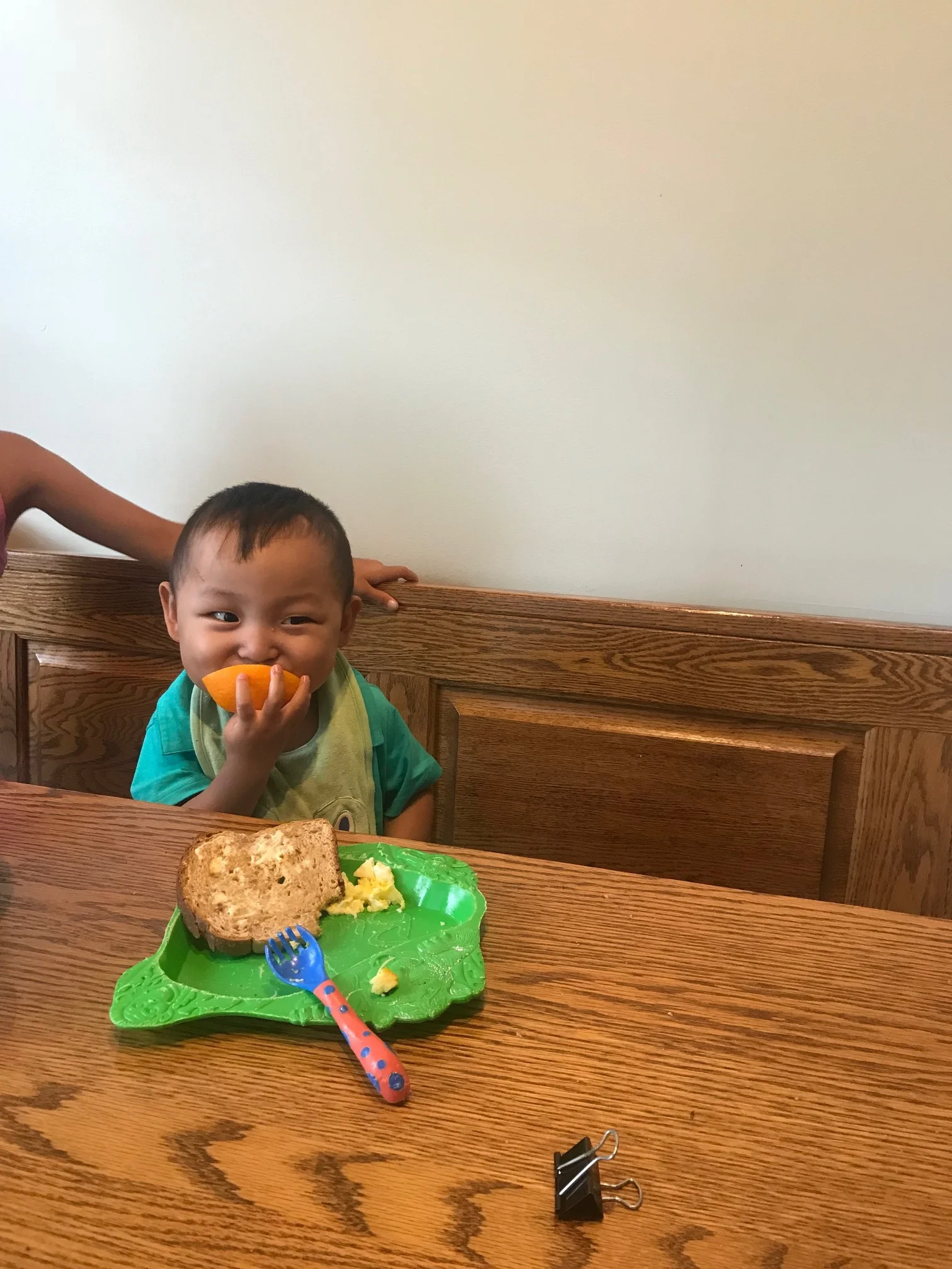 He loves oranges, blueberries, watermelon, eggs and seaweed. Surprisingly he spits out strawberries.