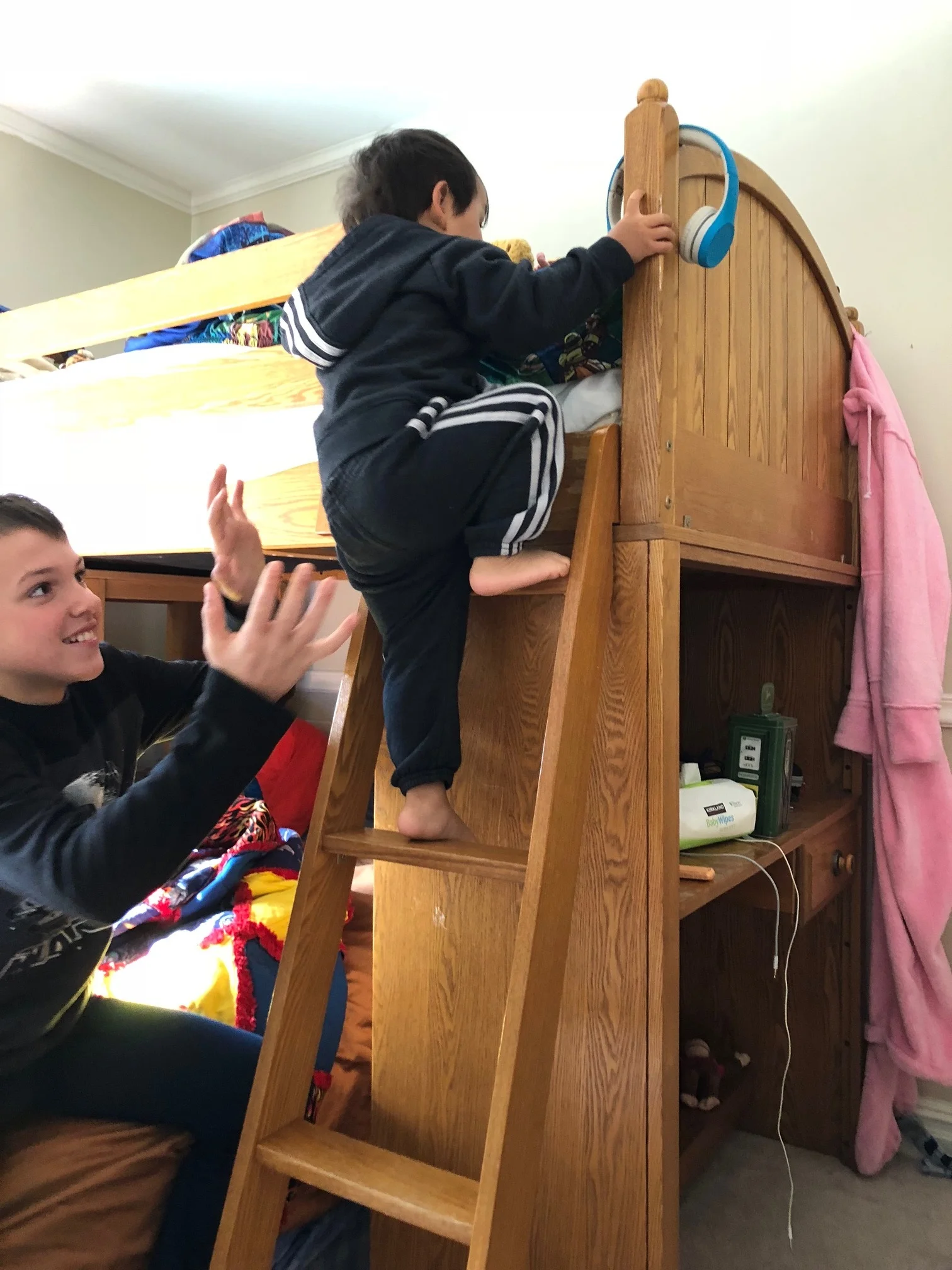 Let him climb, she said… it will be good for him, she said!!! Our physical therapist encouraged us to let him climb… he can’t be alone for a second!