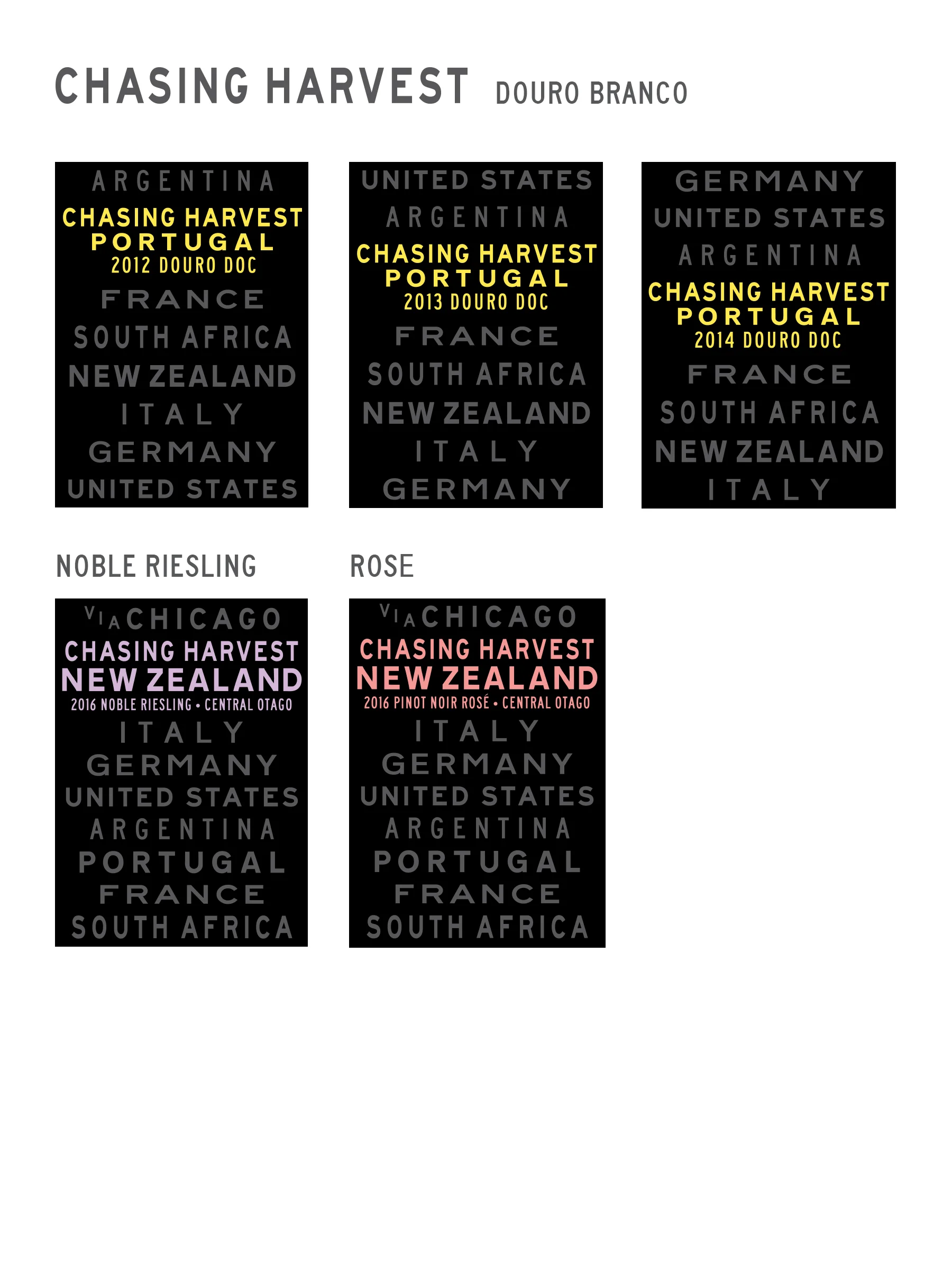 Portugal Douro White Yearly Labels & New Zealand Noble Riesling, New Zealand Rosé
