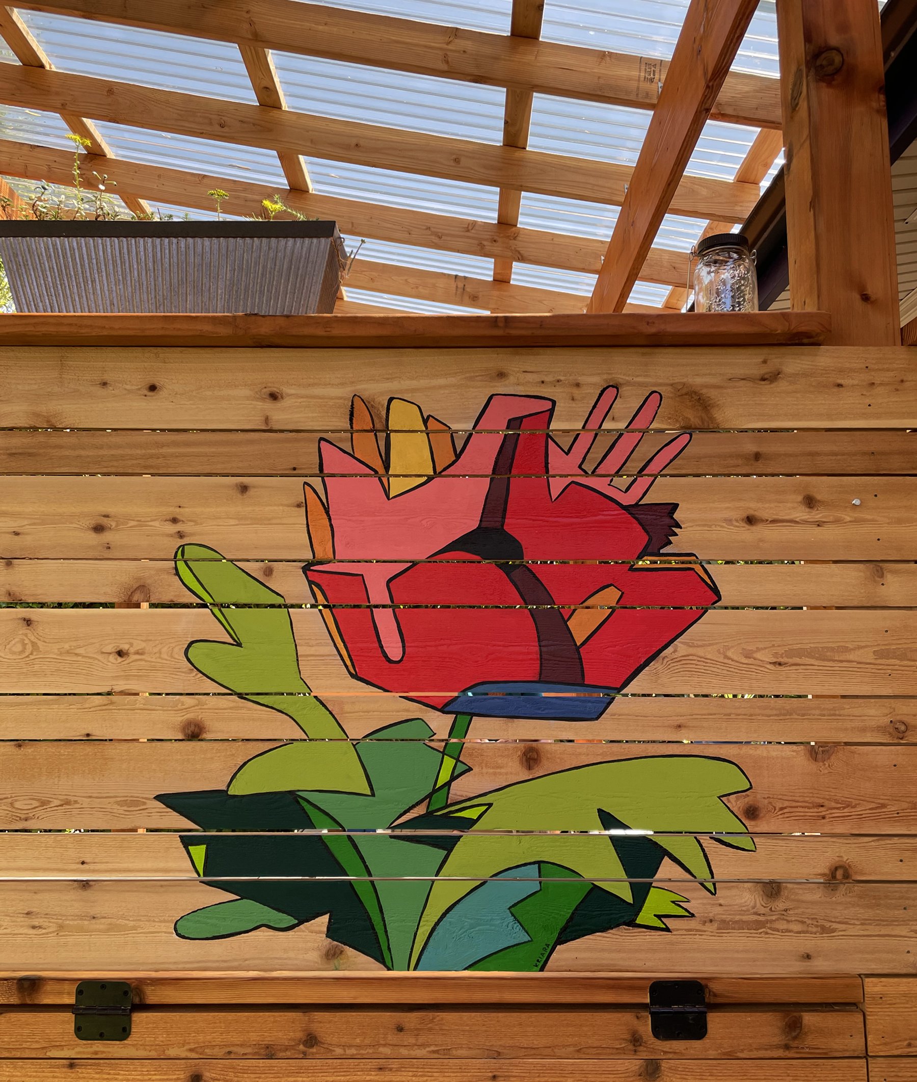 Flower Mural on wood, Private Residence. SE Portland. 2022. 