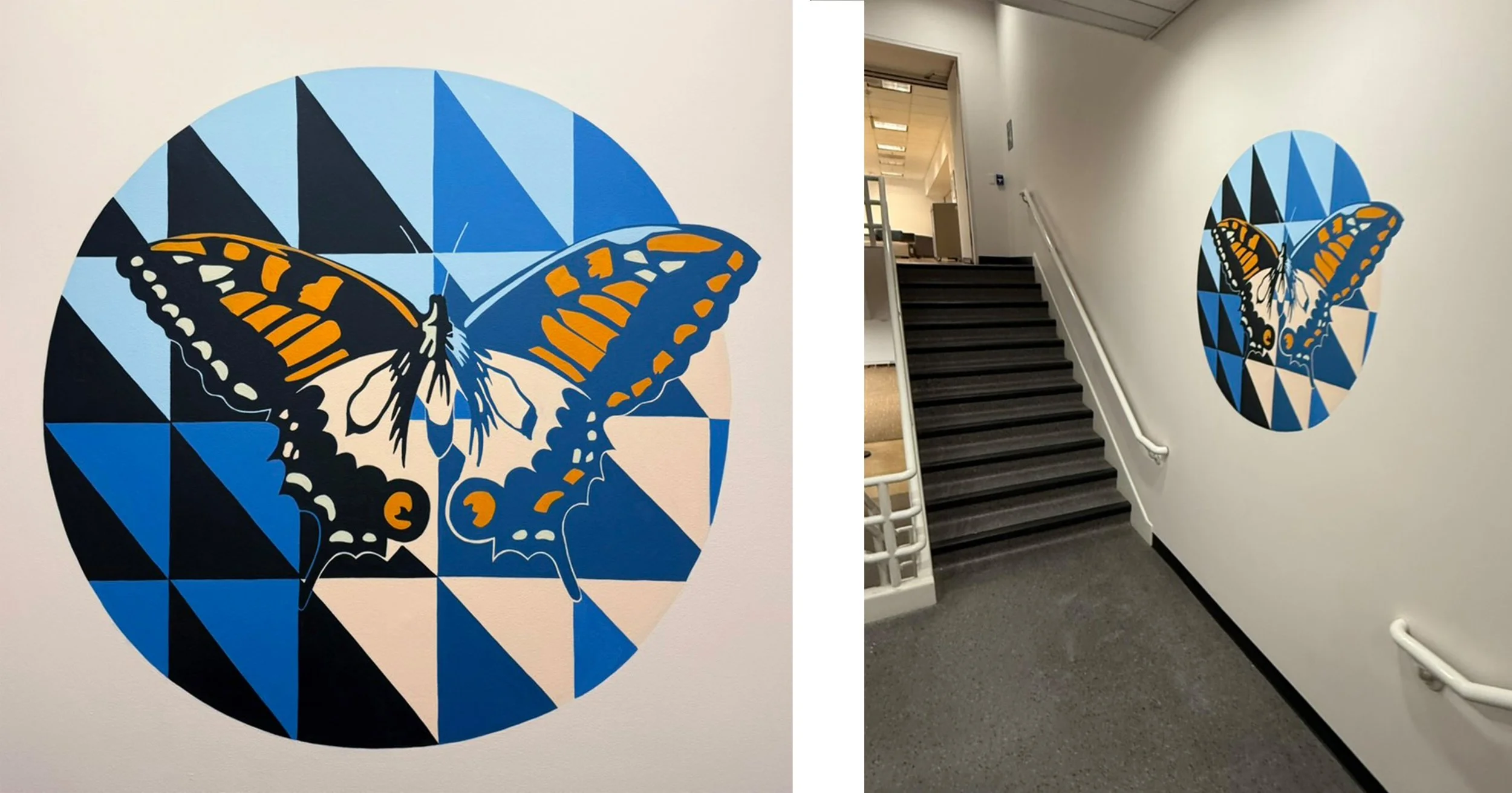  1 of 8 way-finding murals for the Miller Library stairwell at Portland State University, 2026. 