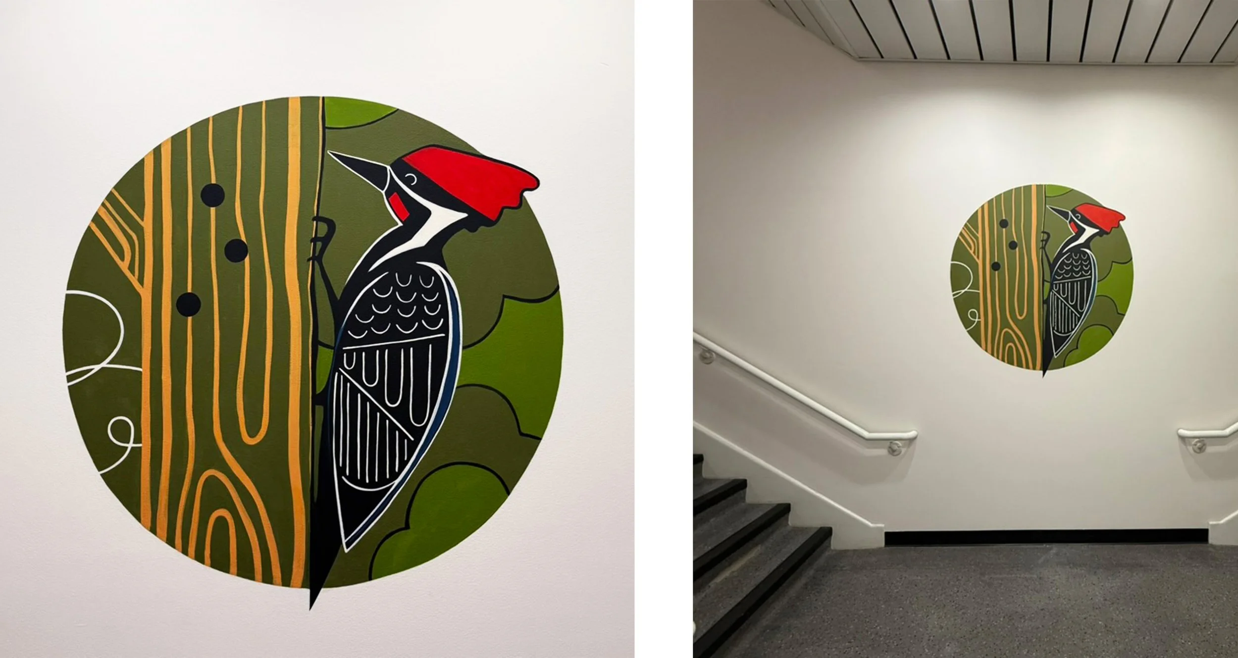  1 of 8 way-finding murals for the Miller Library stairwell at Portland State University, 2026. 