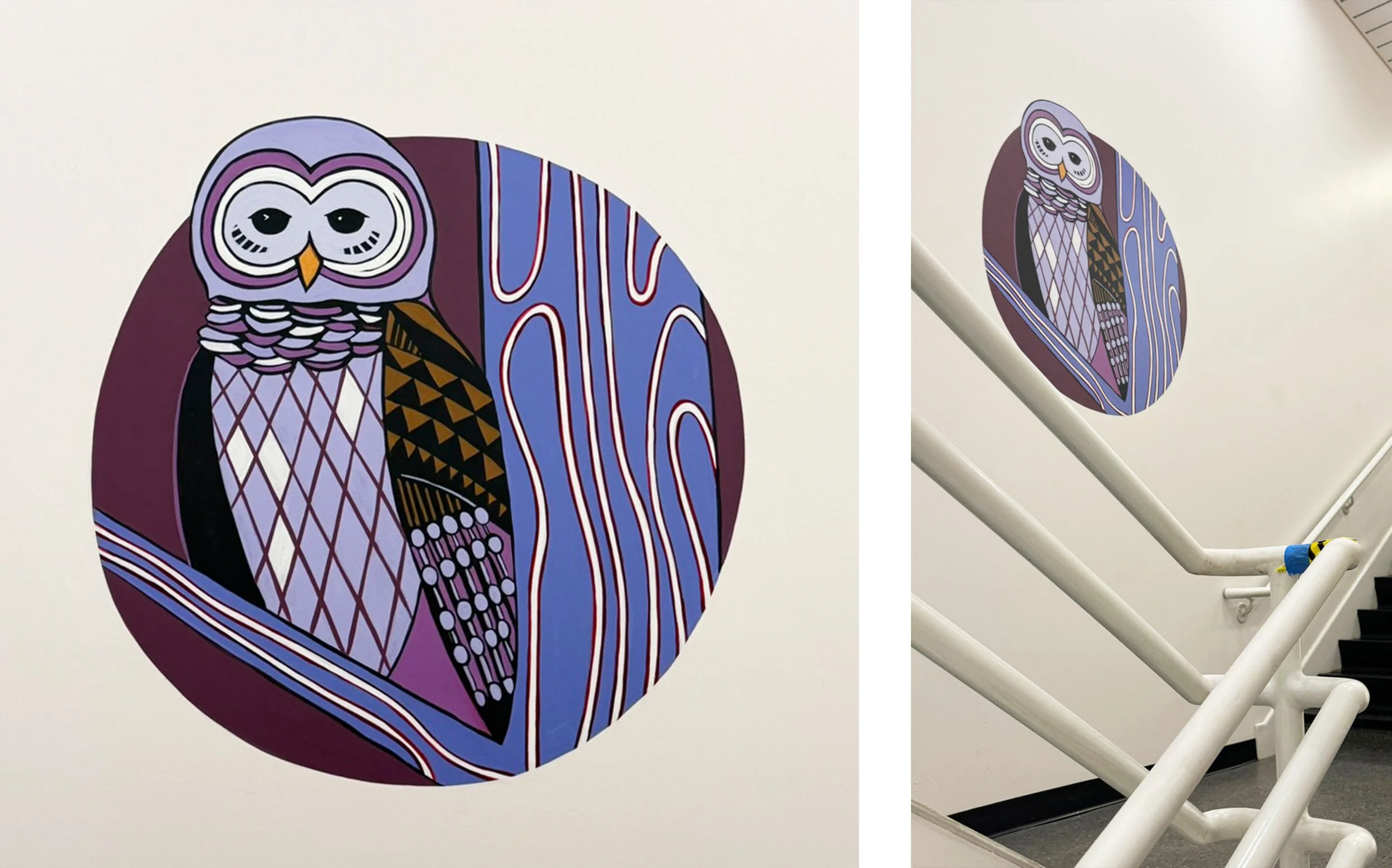  1 of 8 way-finding murals for the Miller Library stairwell at Portland State University, 2026. 