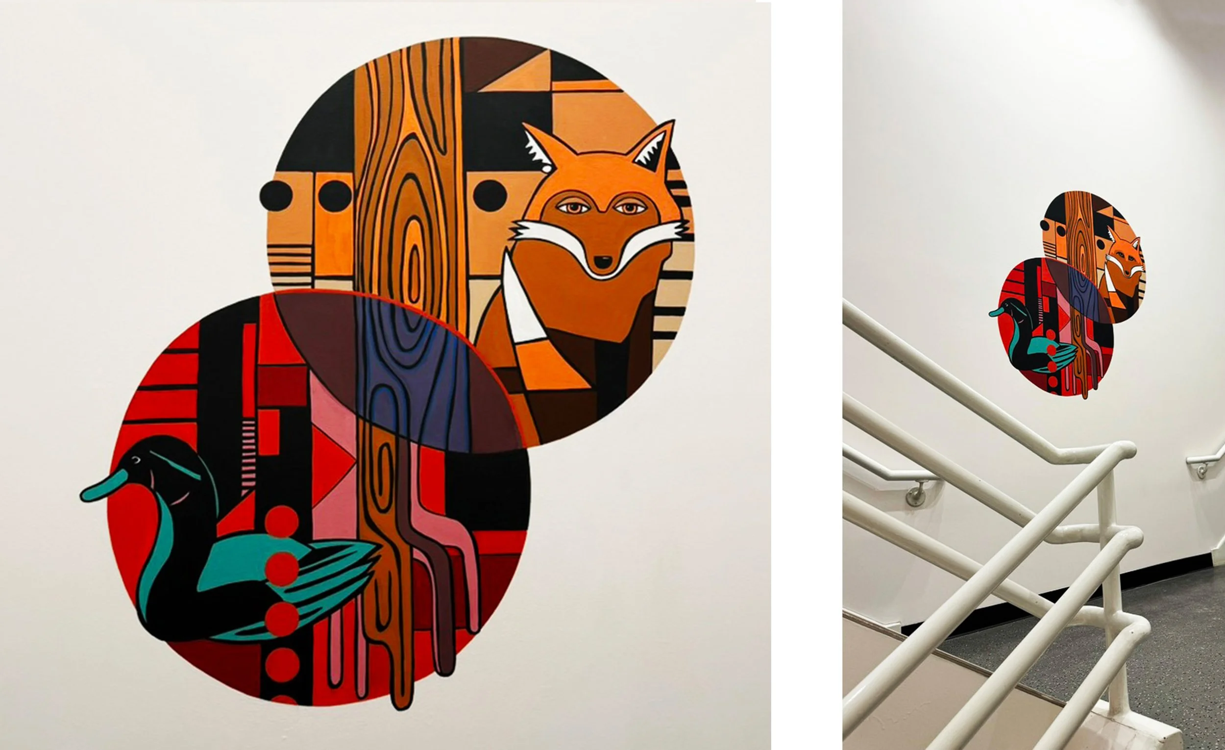  2 of 8 way-finding murals for the Miller Library stairwell at Portland State University, 2026. 
