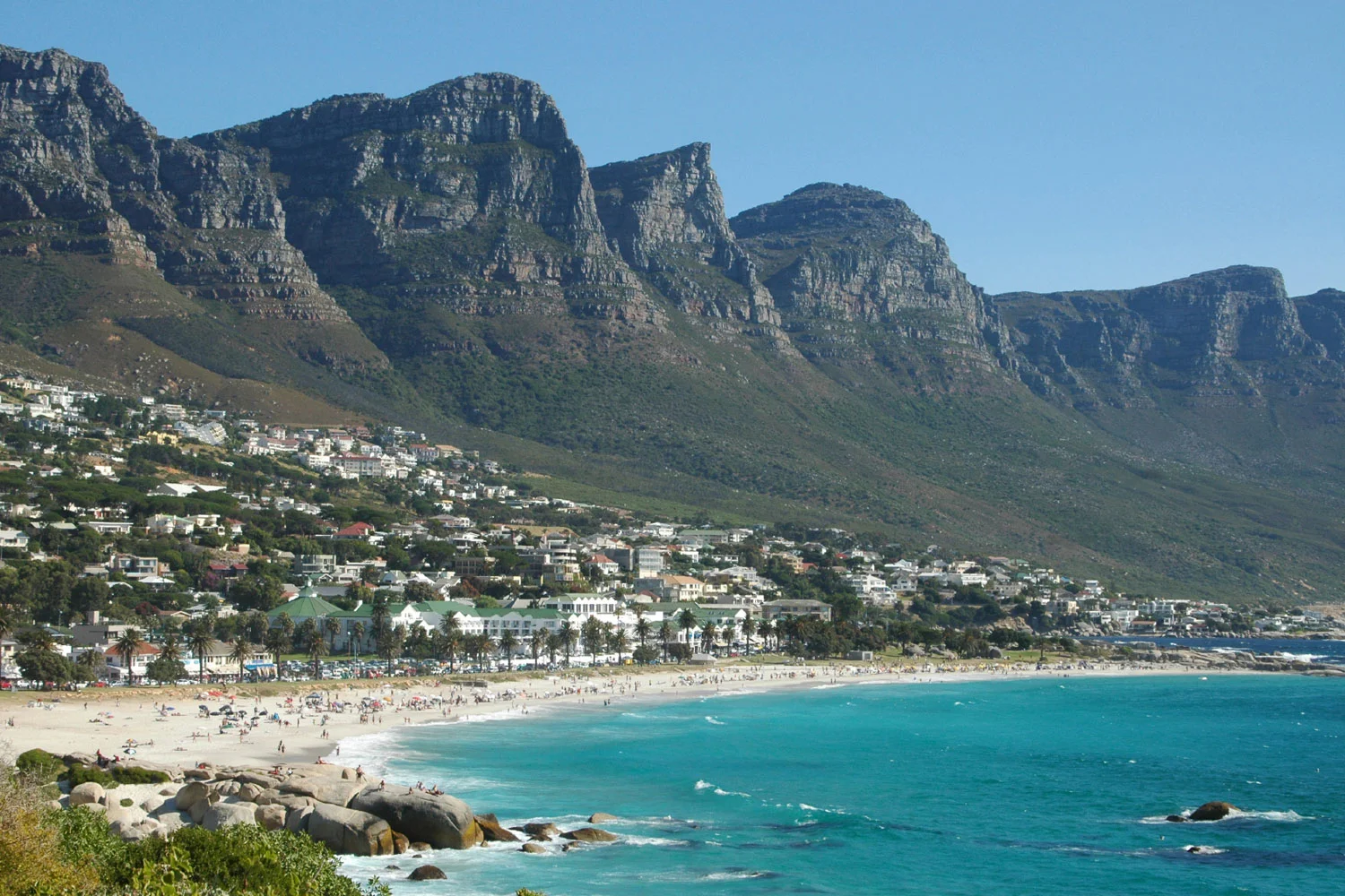 Camps Bay beach with the Twelve Apostles in the background
