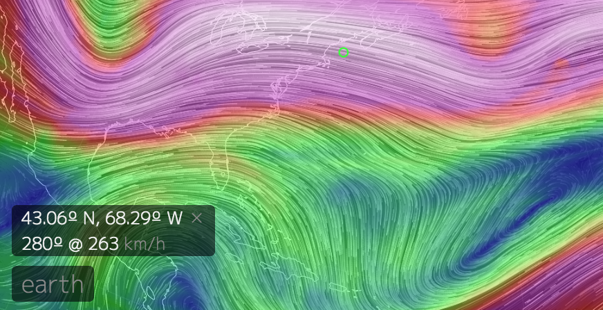 This is a Waterman Butterfly projection of Earth, looking at the wind direction and speed at the 250 hPa pressure level, which is about the height of the Polar Jet Stream.