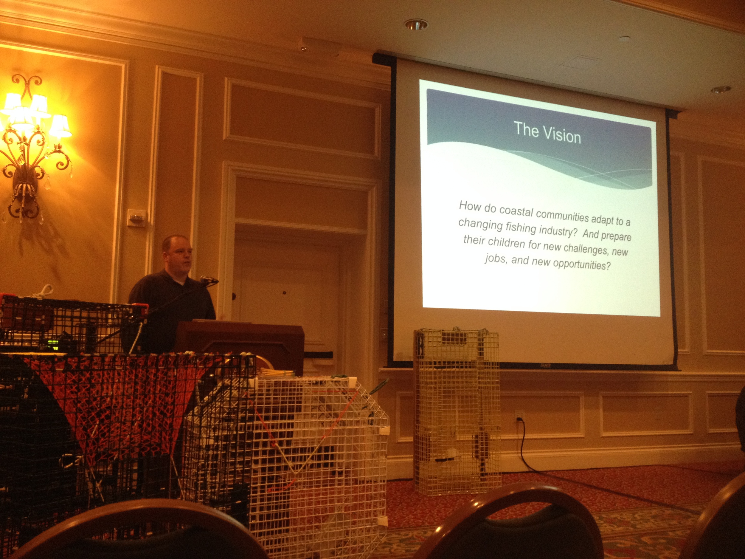 Principal Todd West explains the Eastern Maine Skippers Program during the Fishermen's Forum