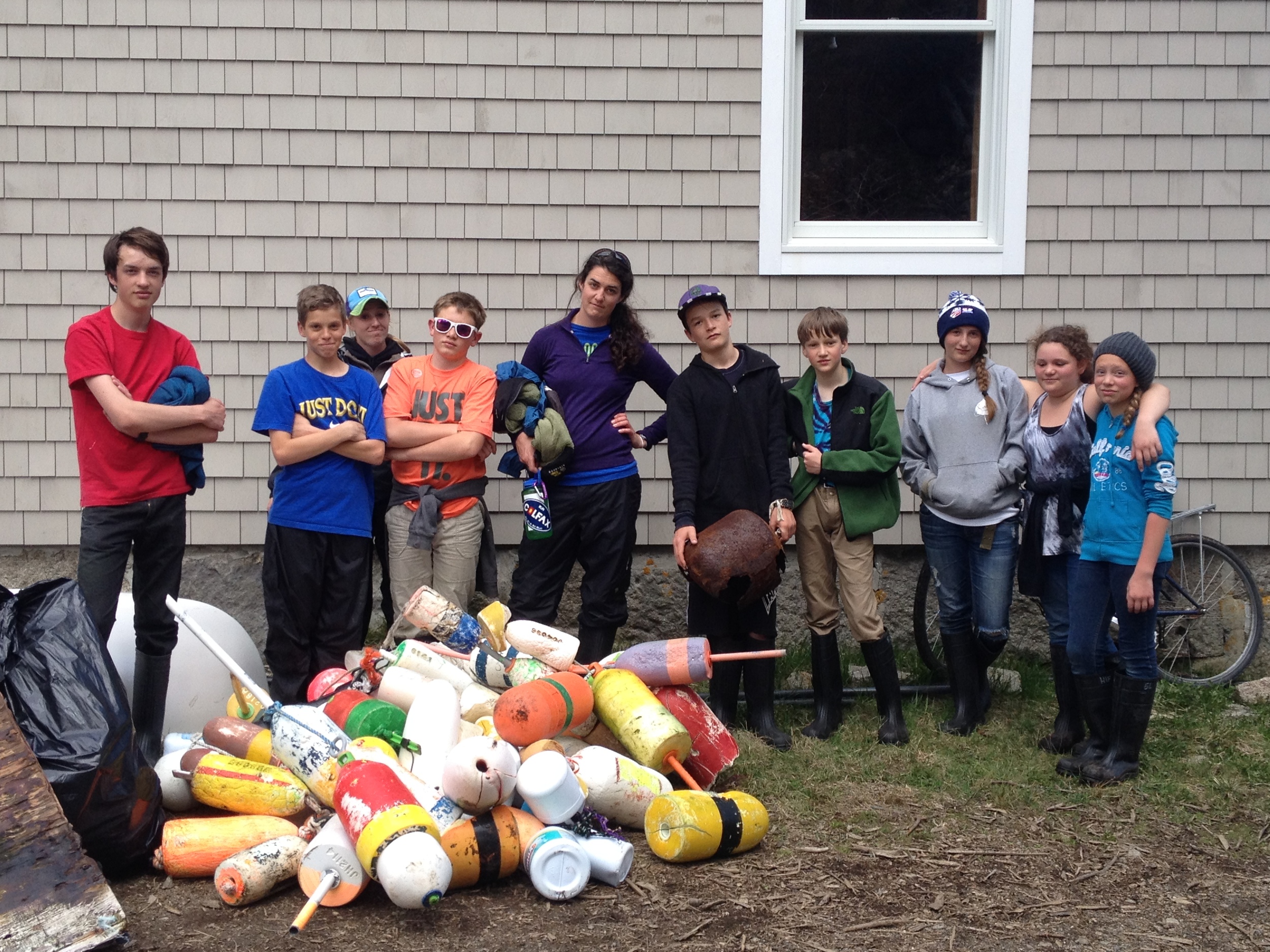  One team of Logan students with their trash haul, which included 68 of the 131 buoys that the full group collected from Hurricane's shoreline