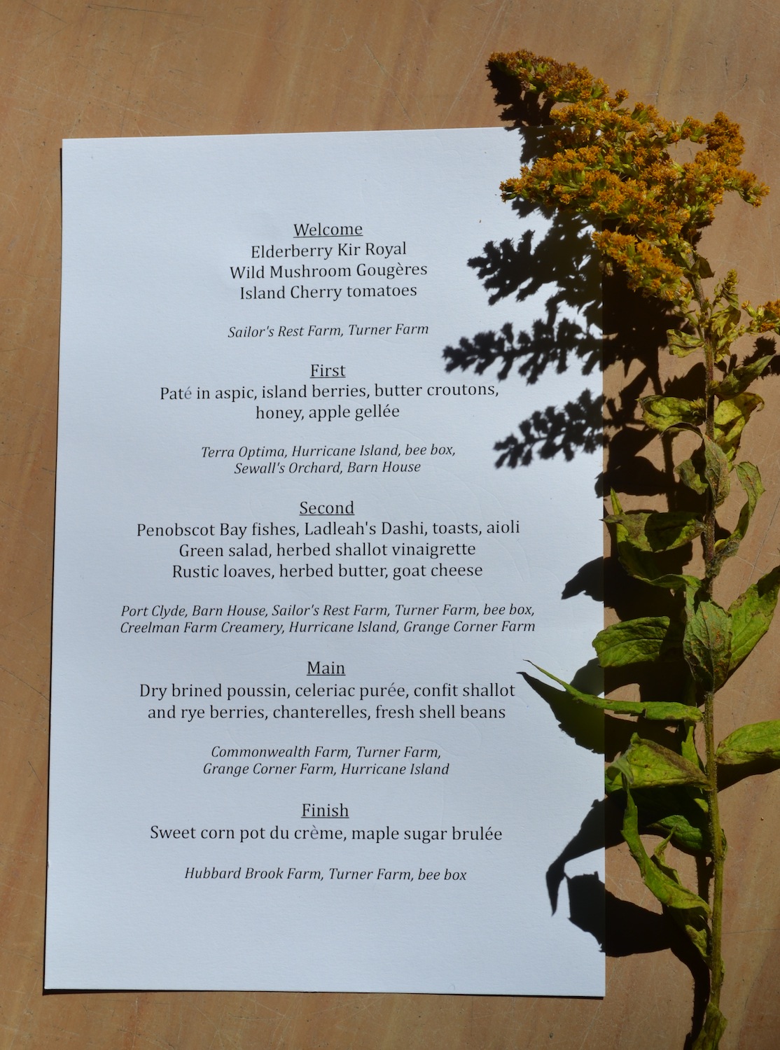 The menu from the evening