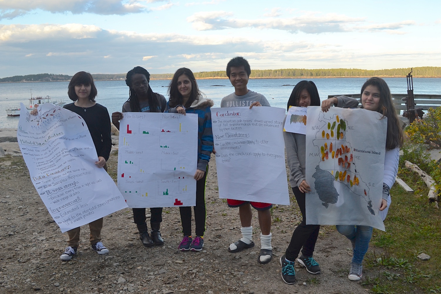 Group 4 shows their results, and a map depicting where they sampled around the island and how that related to different autumnal stages.