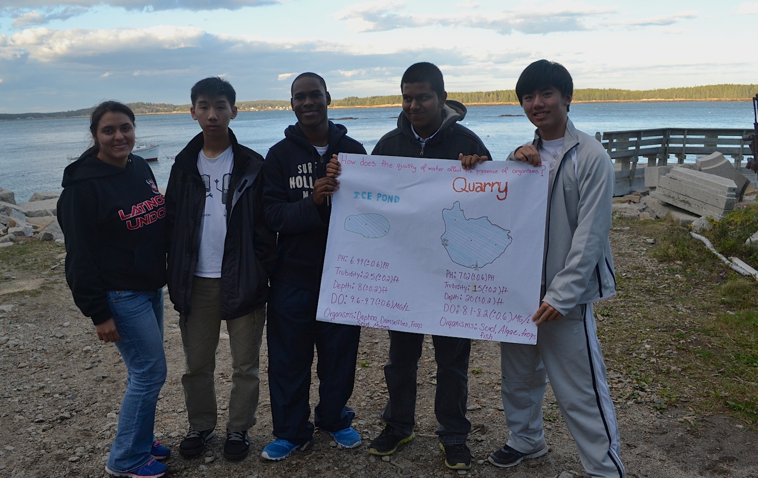 Group 5 shows the physical parameters they monitored between the quarry and the ice pond.