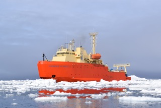 The Lawrence M Gould waiting "in the ice" off of Cape Sherriff