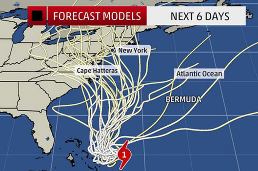 Appropriately called the "spaghetti" model - all the possible paths of the hurricane that threatened to hit Hurricane Island in Oct 2015