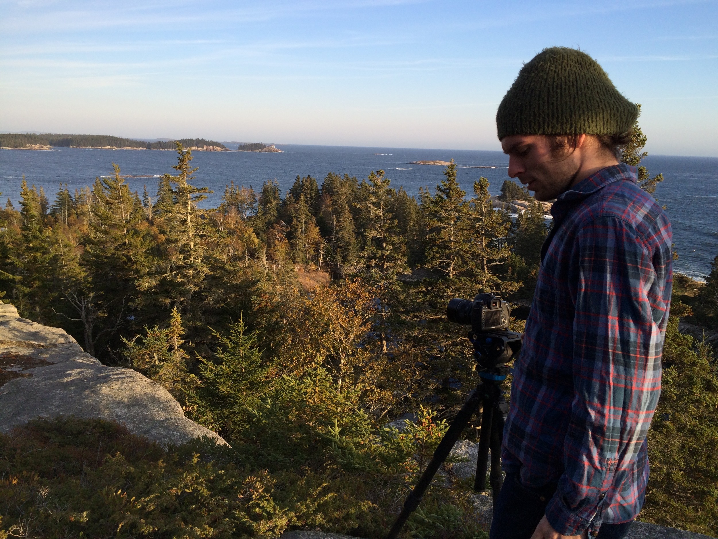 Josh Wheelock, Director of Photography overlooking Hurricane Sound and Heron Neck, Greens Island