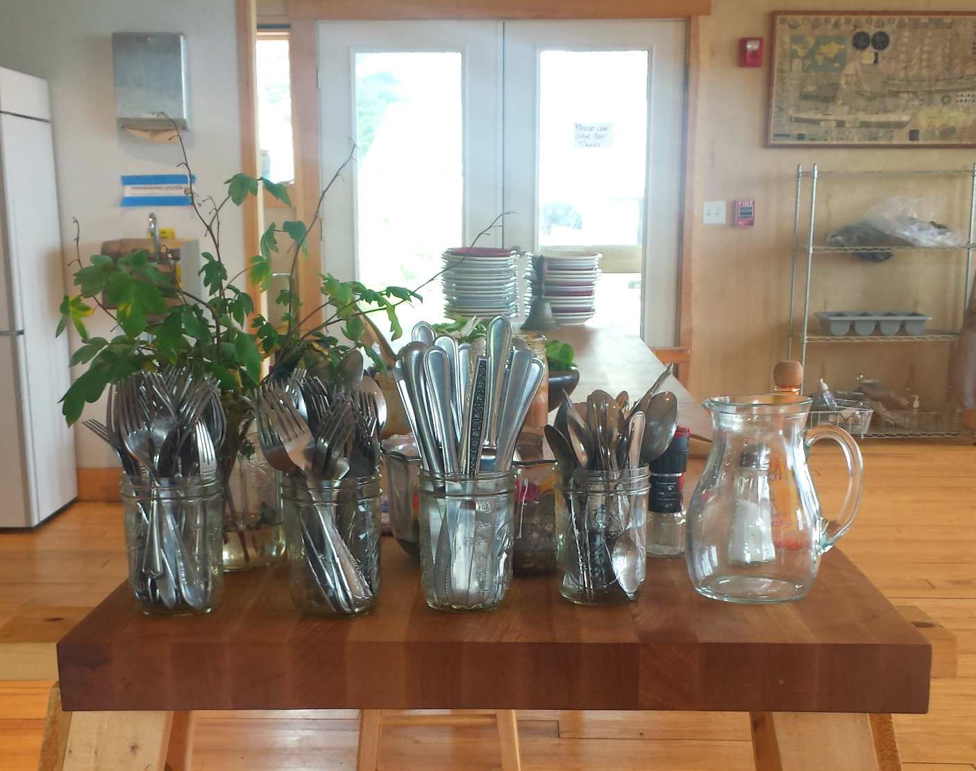 Our giant serving table, ready to be covered in incredible dishes to be shared!
