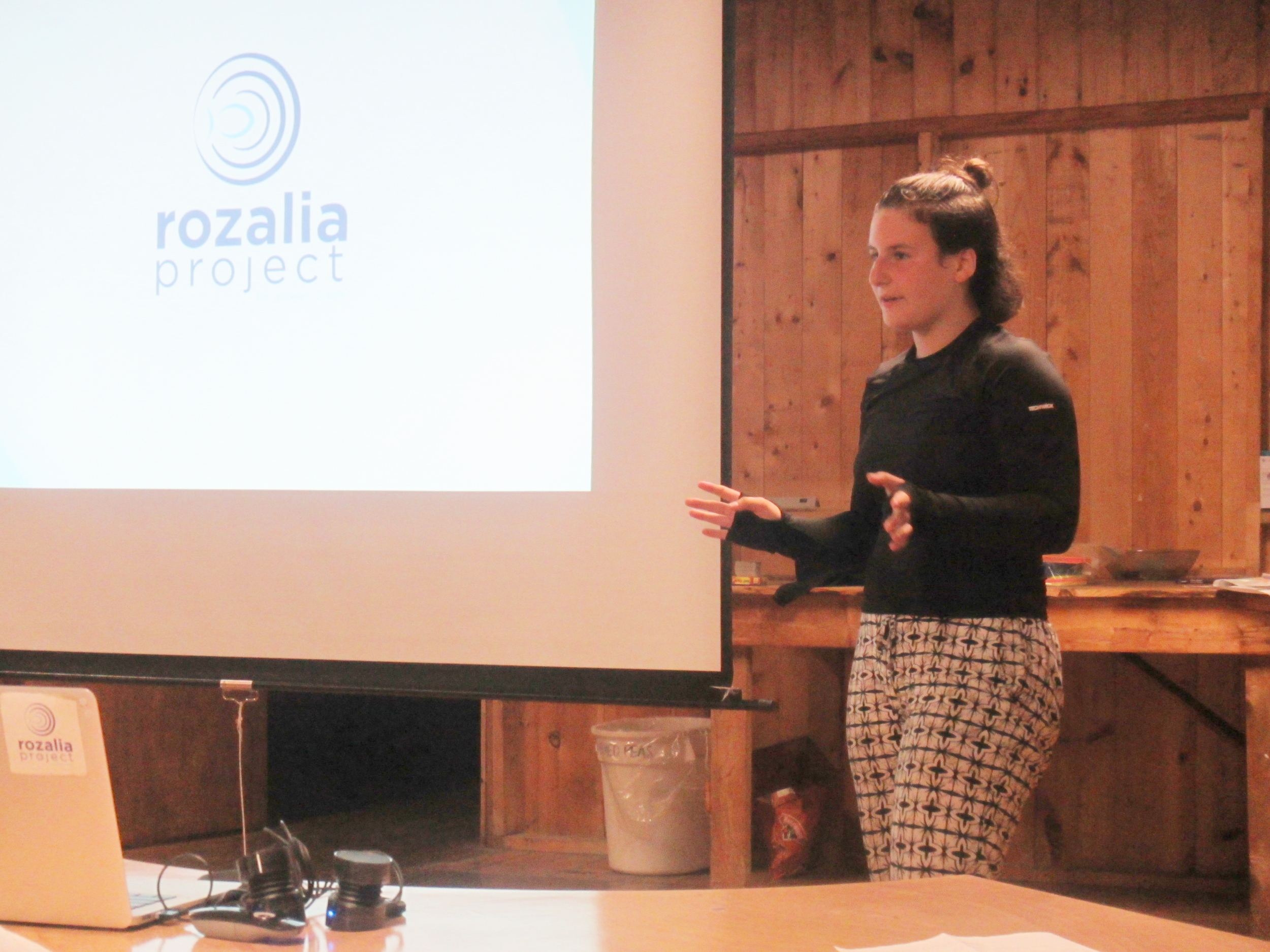 A student pitches their idea for redesigned ropes and buoys made out of natural materials