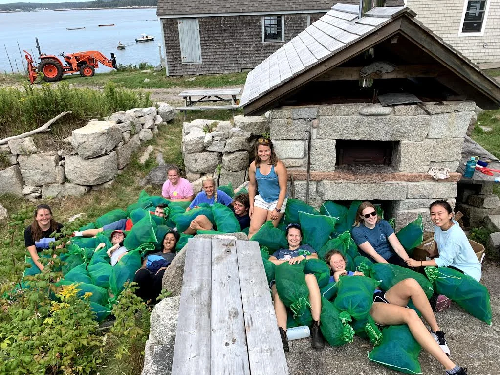 Spat bags that were built with the help of a Bowdoin College Class of 2023 orientation group