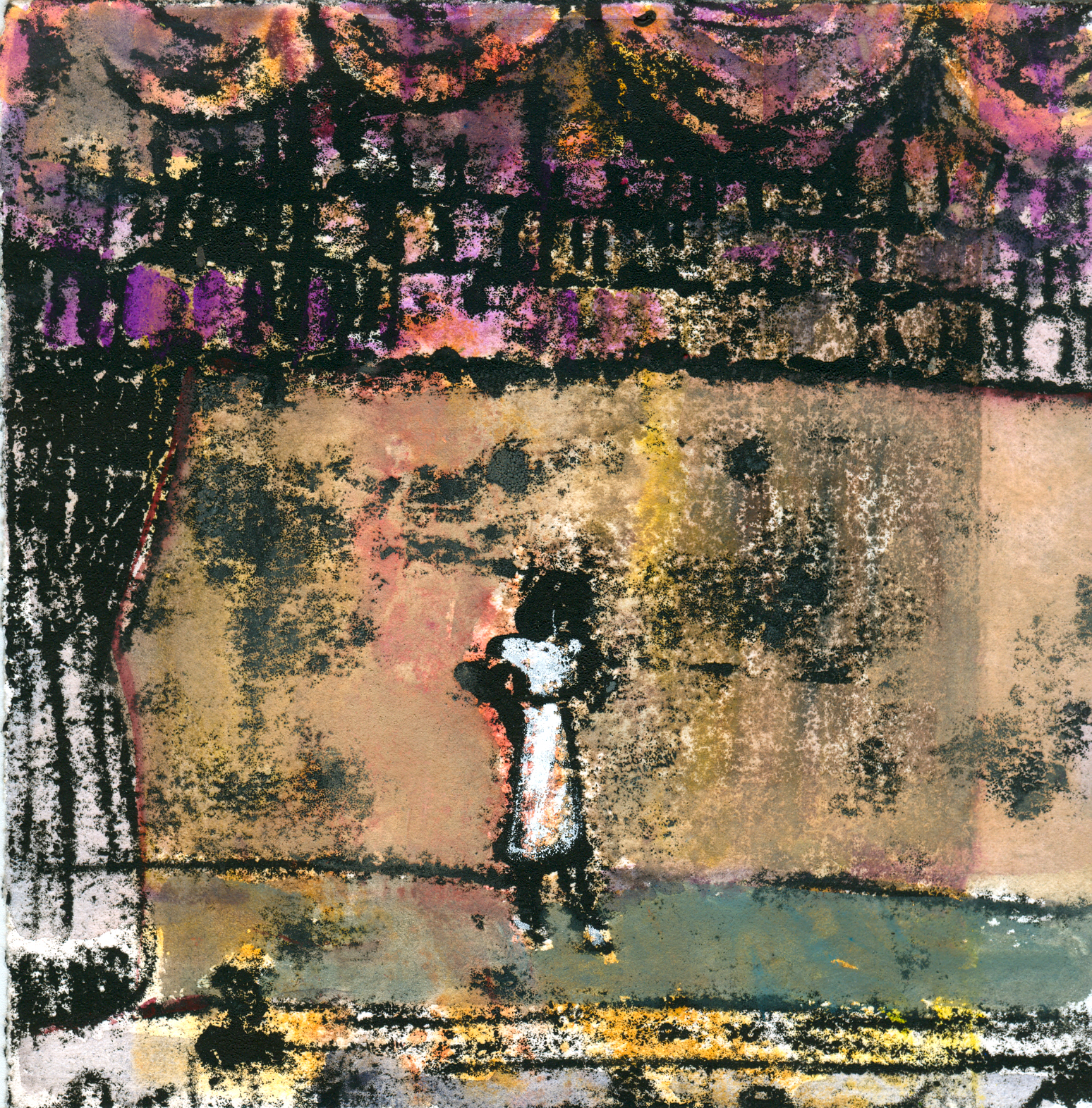 "White Dress" 7 7/8 x 7 3/4" Relief Printing Ink and Gouache on Paper 2014