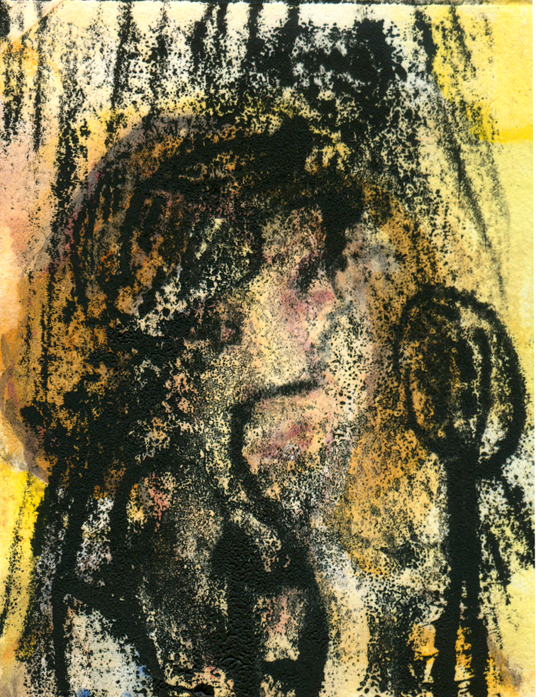 "Croon" 5 x 4" Relief Ink and Gouache on Paper 2014