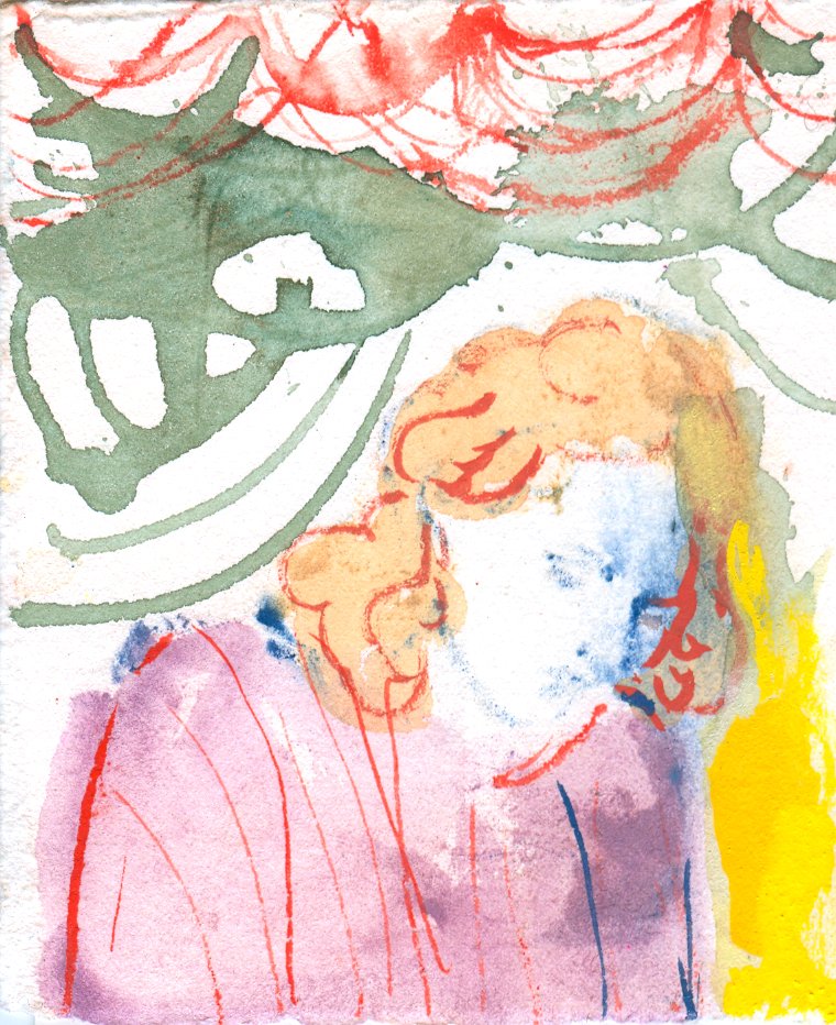 “ Head Down at Party” 4 3/4 x 4” Gouache on Paper 2014