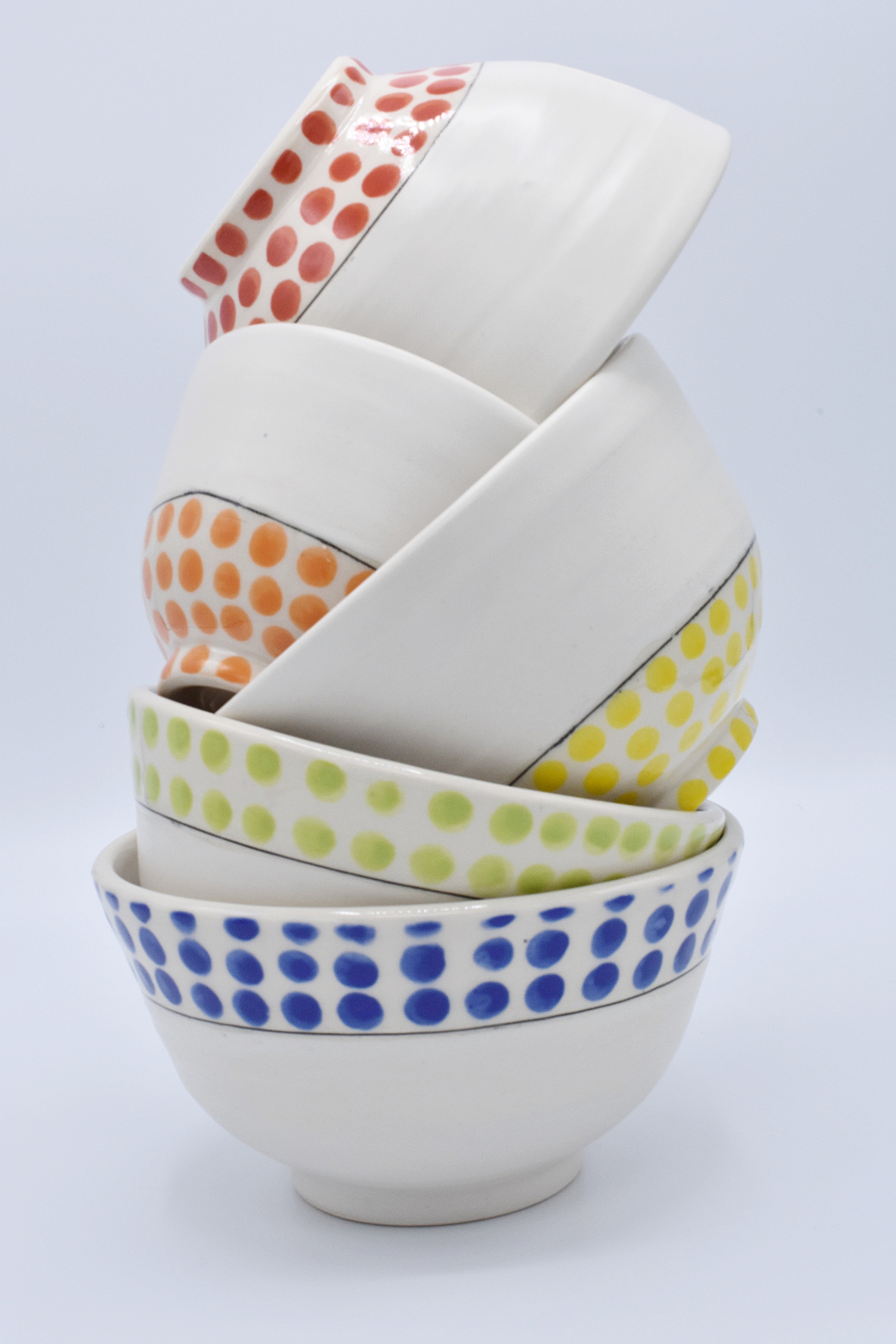 Stack of polka dotted bowls
