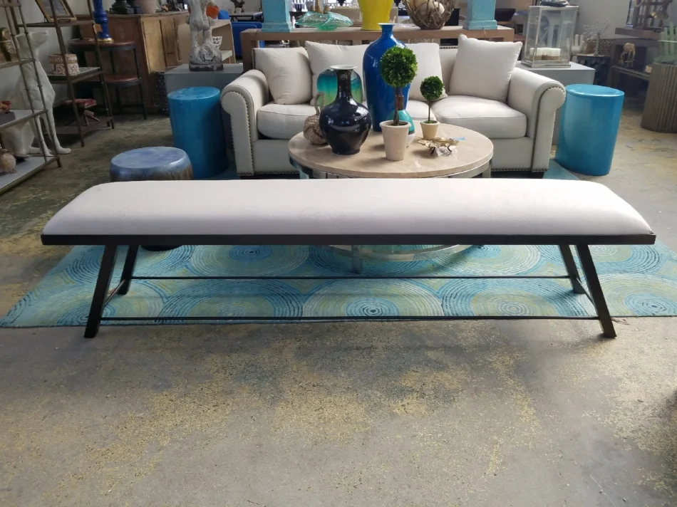 Basketweave Leather Bench