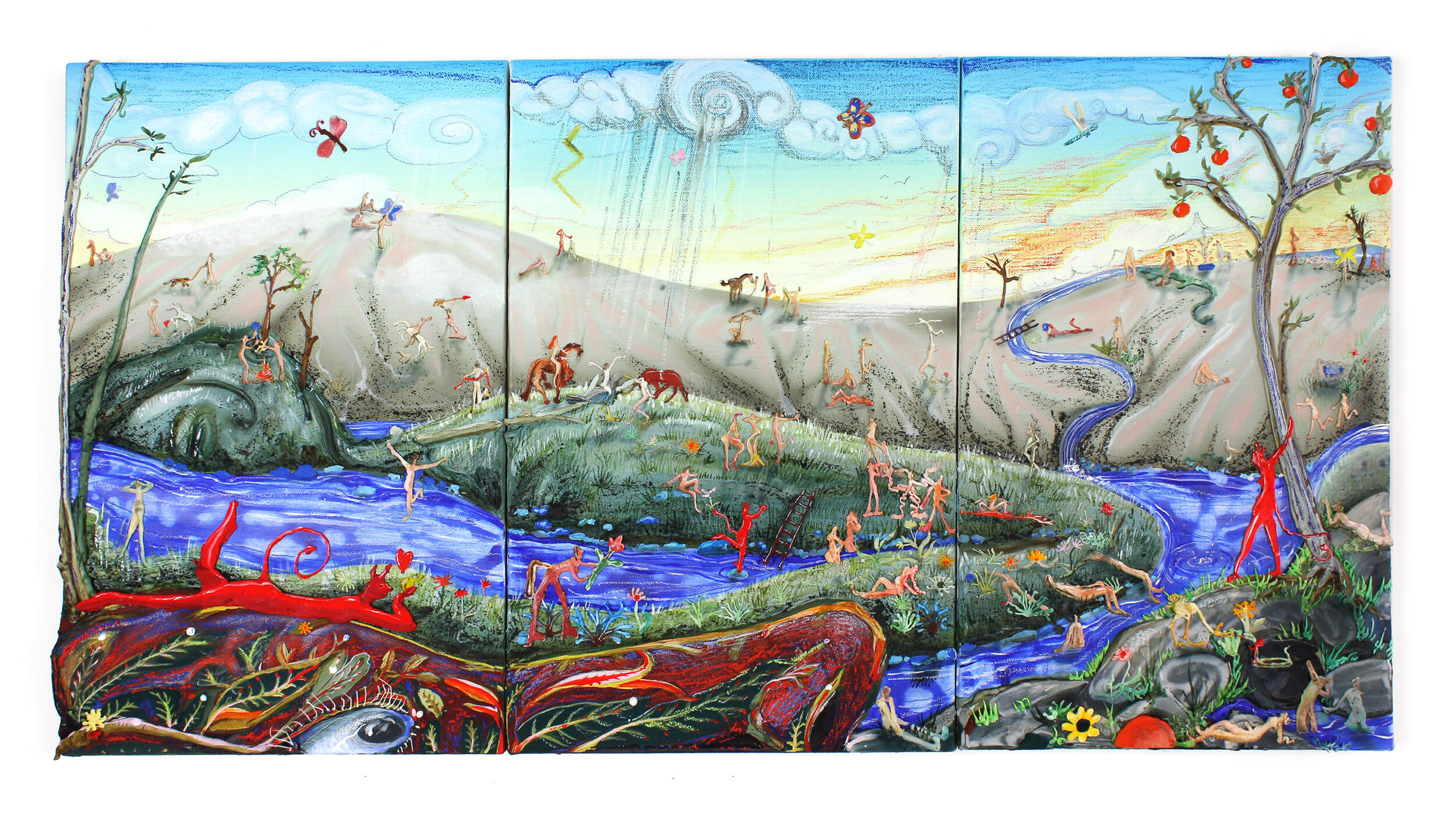   Halfway Under Water , 2020 .  Acrylic, vinyl, sand, pumice, watercolor, oil pastel on canvas, 33 x 17 x 1 in. (83.8 x 43.2 x 2.6 cm) 