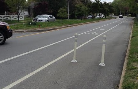 Figure 7, double installment of flexible delineator posts. Photo by Adam Hull.