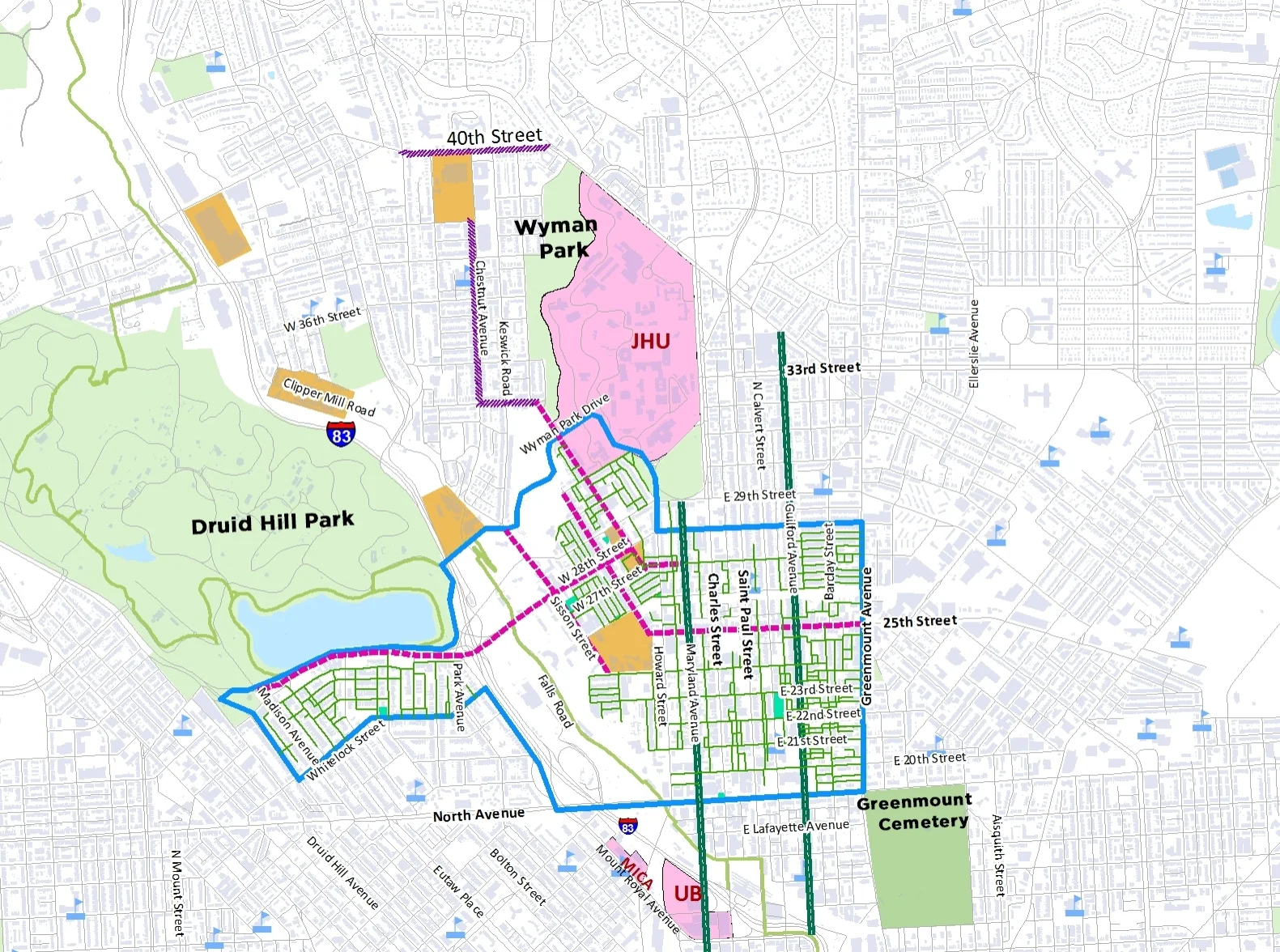 Big Jump Study Area with existing low stress bike connections and proposed connections.jpg