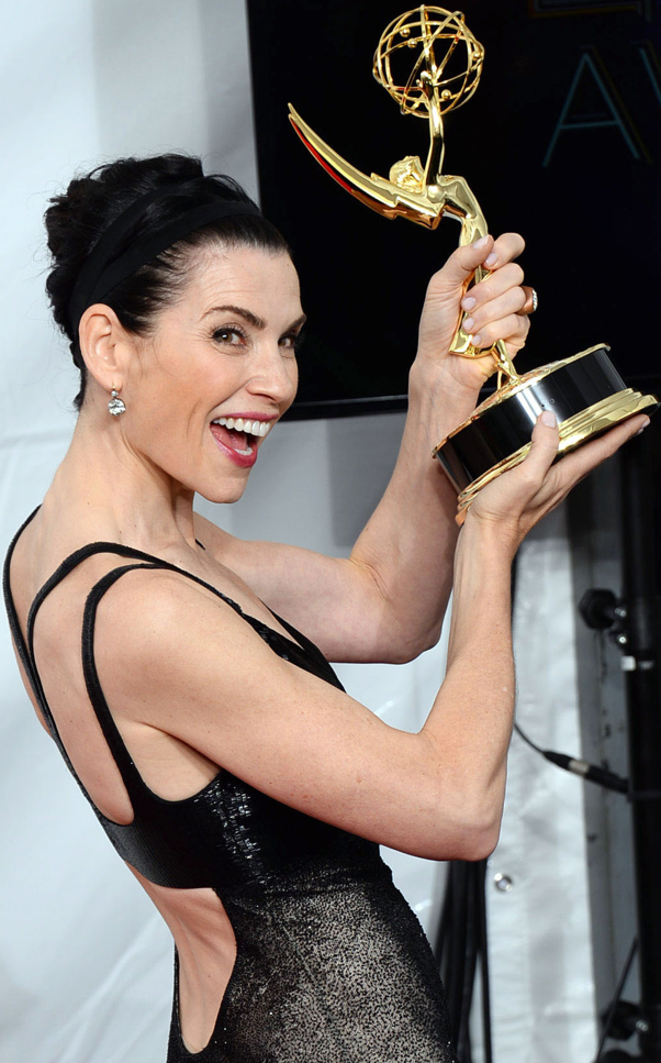 Julianna Margulies’s new Emmy for “The Good Wife.” Credit Jordan Strauss/Invision, via Associated Press