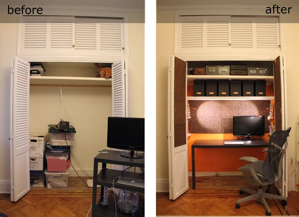 Turning a closet into a workspace and media center