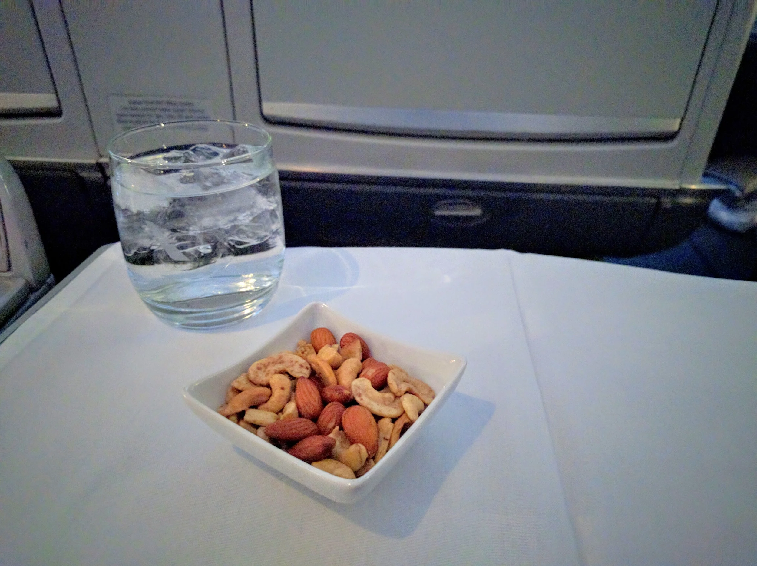 Warm nuts and Sparkling Water
