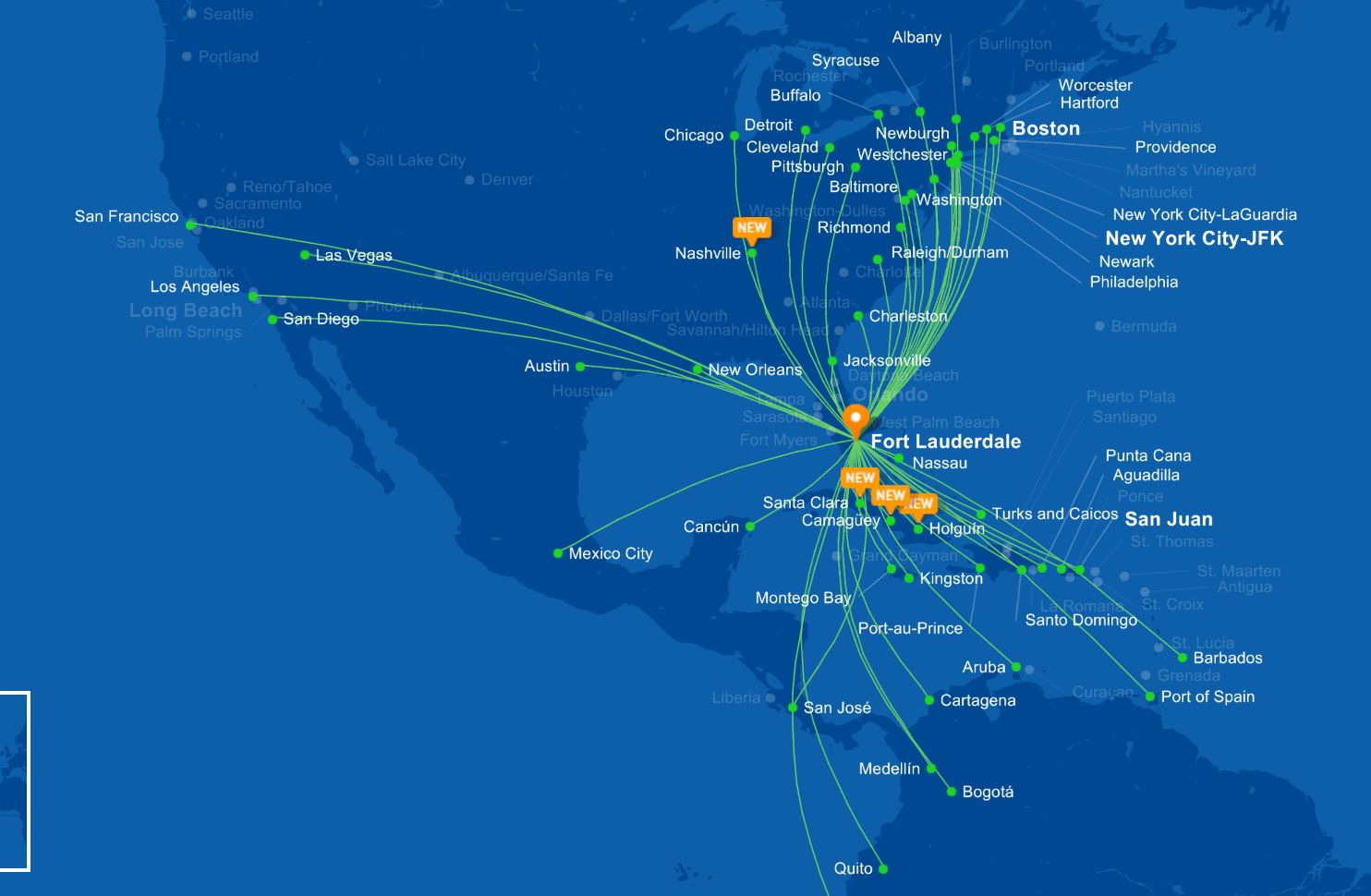 Jet Blue's Current Fort Lauderdale Routes