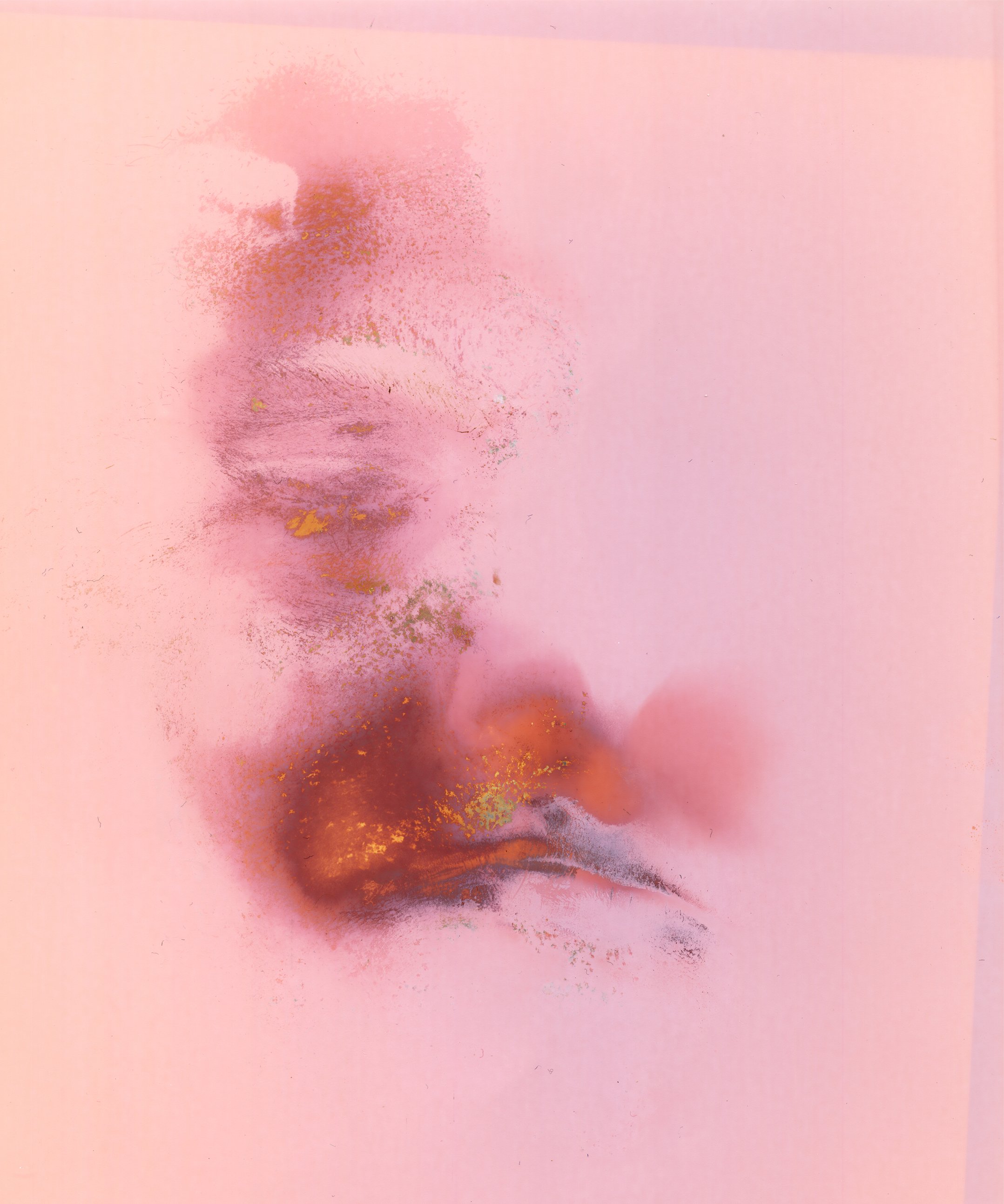 "Shane," Lumen print of facial contact pressing with oil and sweat, made on Multitone 8x10 RC paper, 2026. 