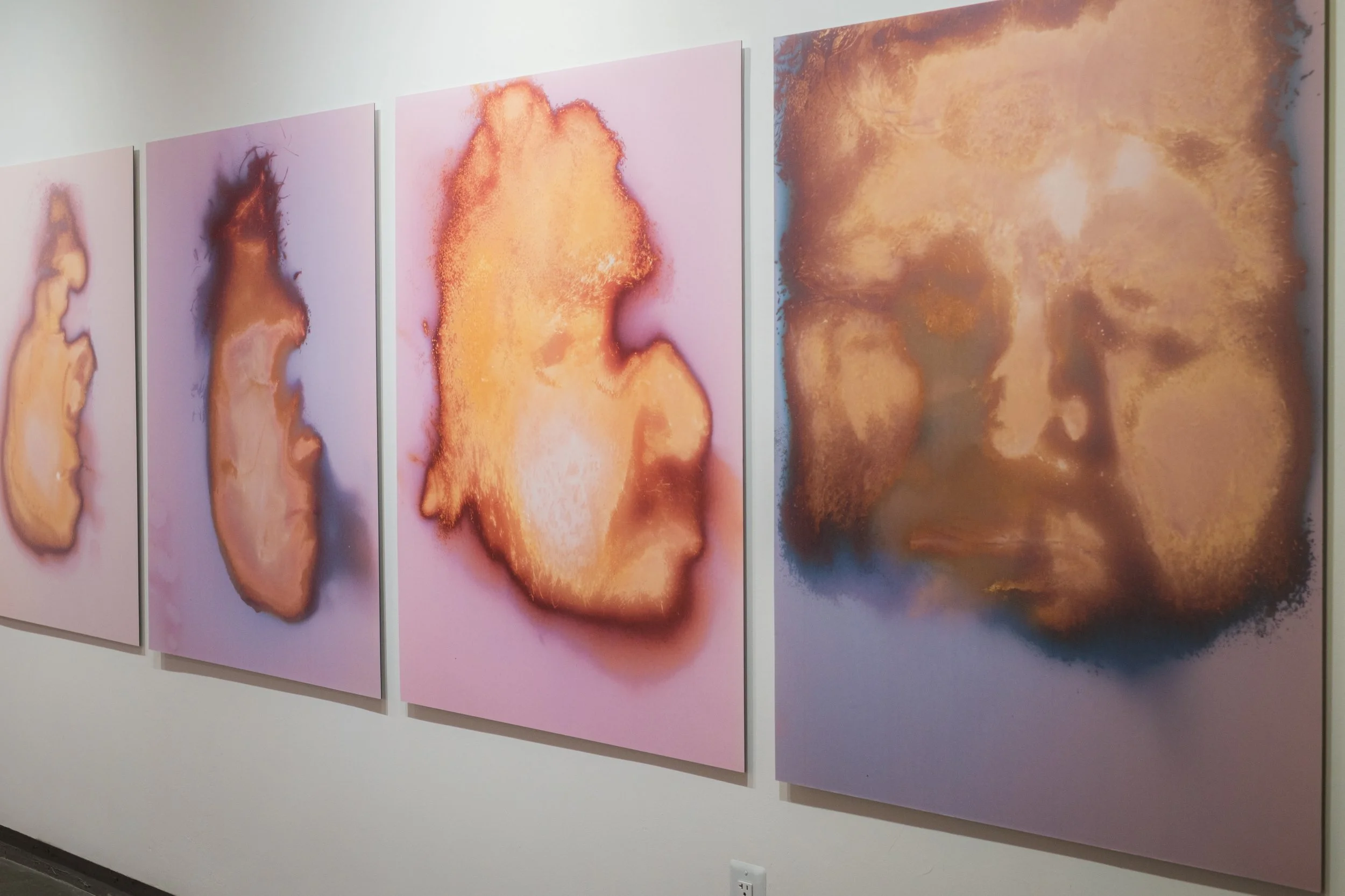 Installation image from "countermask," featuring 4 photographs hung on a white wall. Photograph courtesy of Clint Fuller. On view at the Welch Gallery 130 at Georgia State University, March 2026.