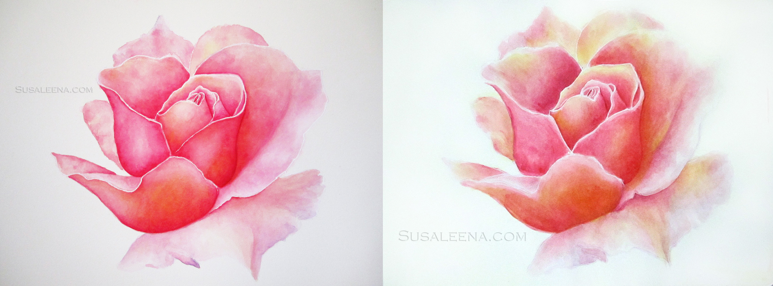 Left: Re-painted on Aquaboard Right: Originally speed painted in Moleskine journal