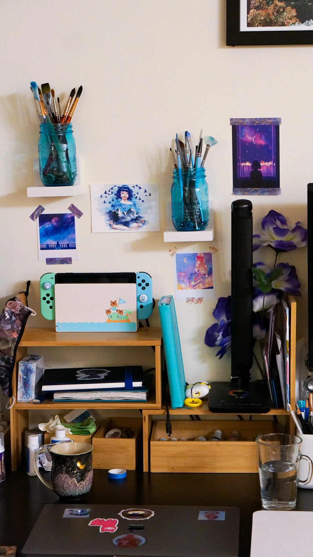 My current mess of a desk! 2021 (note the mask hanging on the left side near Switch)