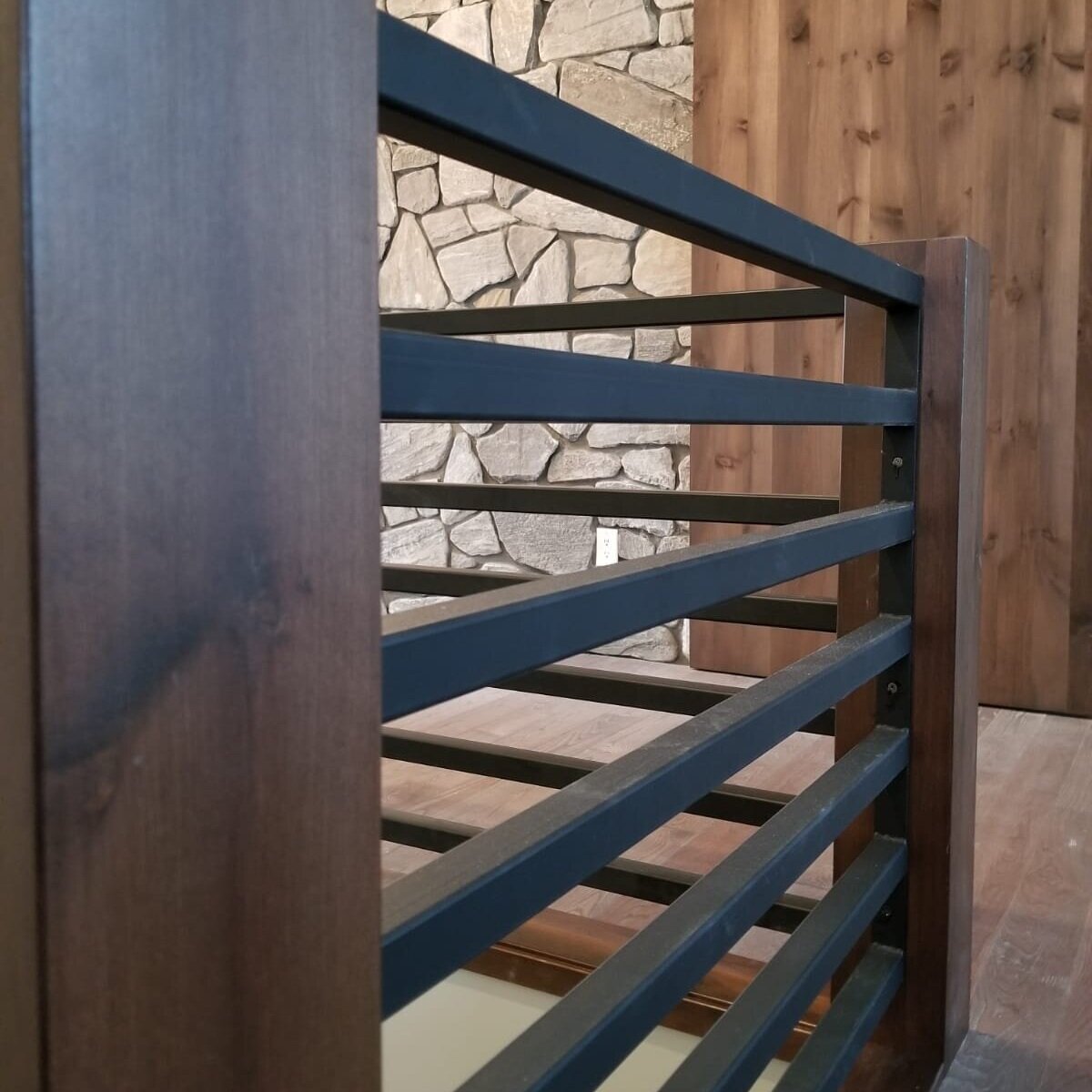 custom timber timberframe stair railing stairway staircase metal