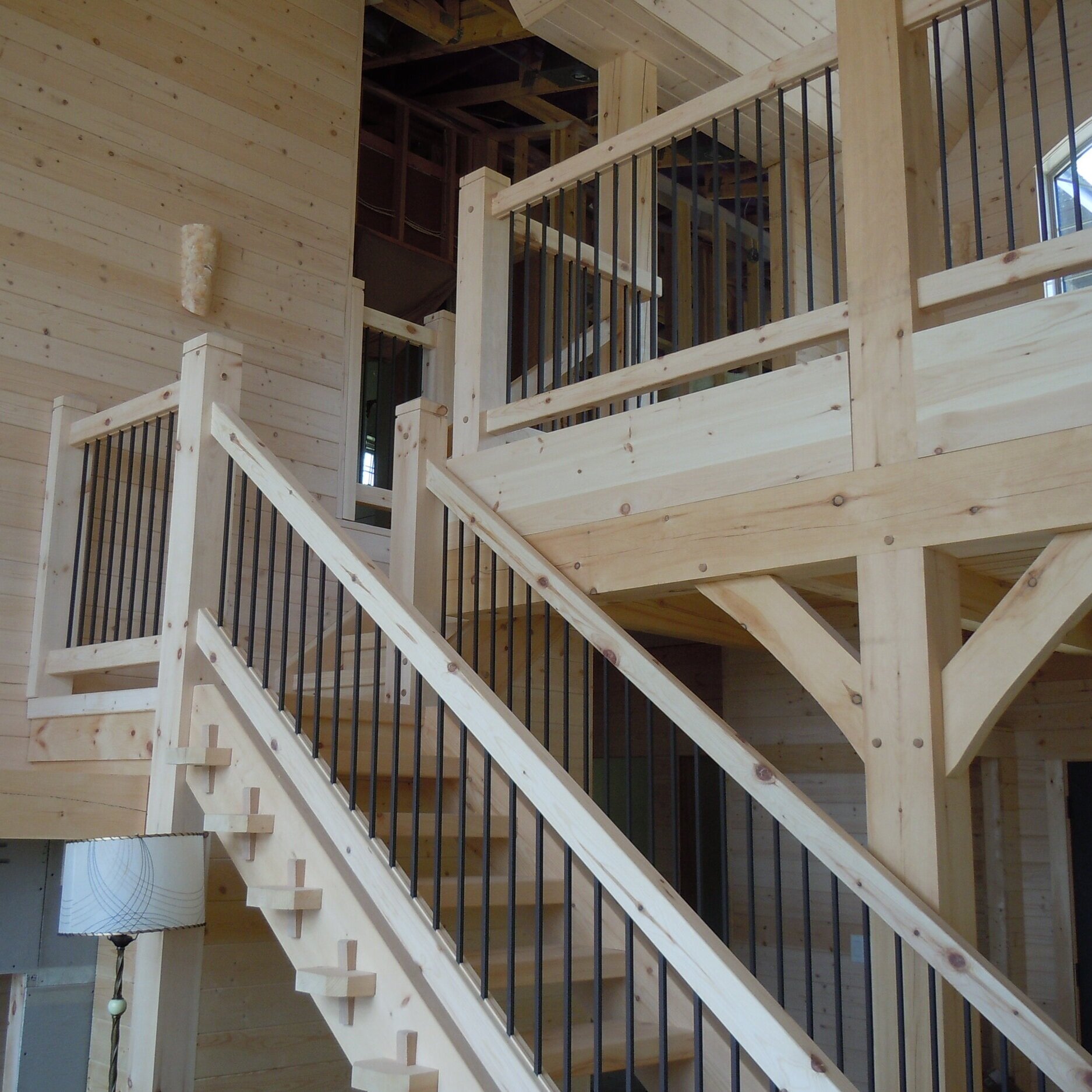 Timber stairs pine railing custom staircase