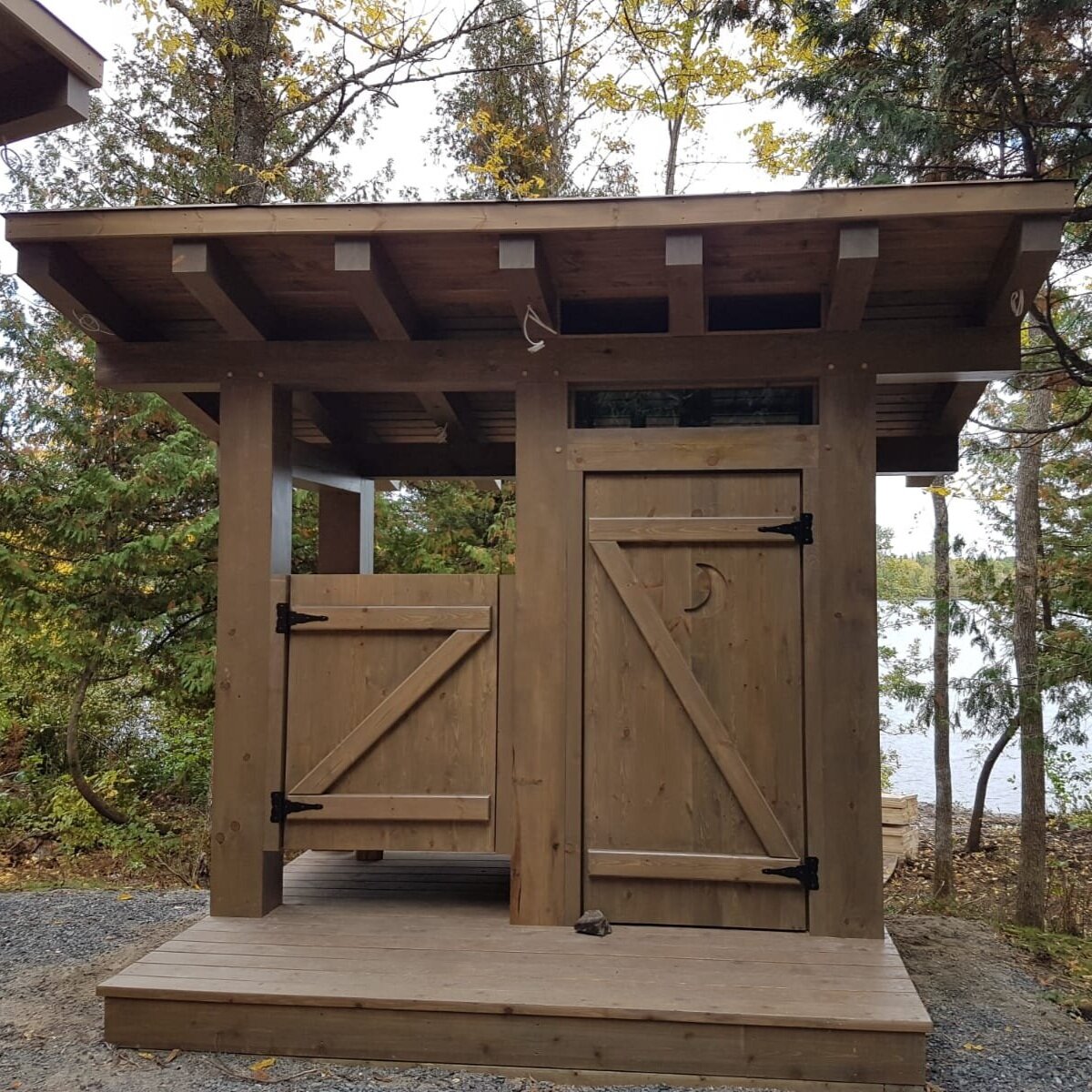 Custom timber timberframe outhouse shower cottage cabin exterior