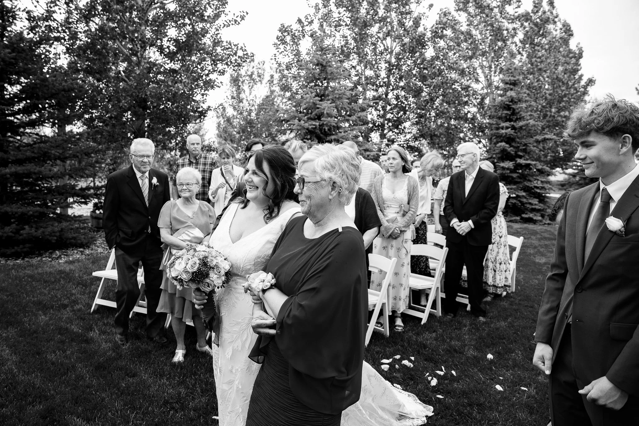 Intimate wedding ceremony with family and friends at Prairie Lane Barn, Calgary