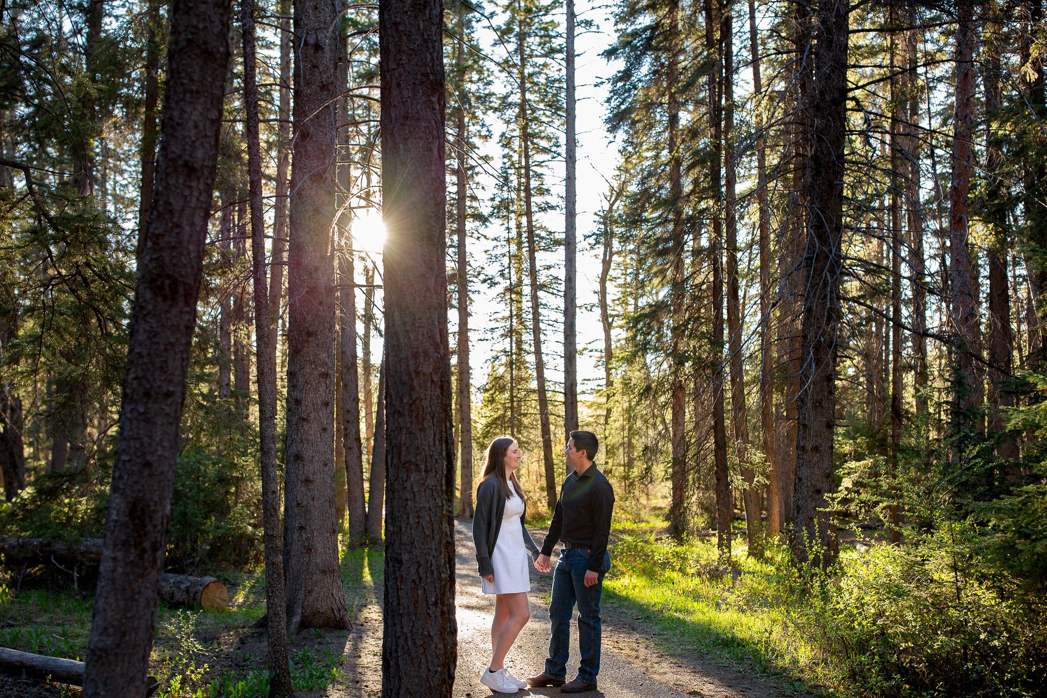 Megan and Robert's engagement session at Shannon Terrace in Fish Creek Park featured forest trails, riverside views, golden evening light, and genuine moments together in one of Calgary's most beautiful natural settings.