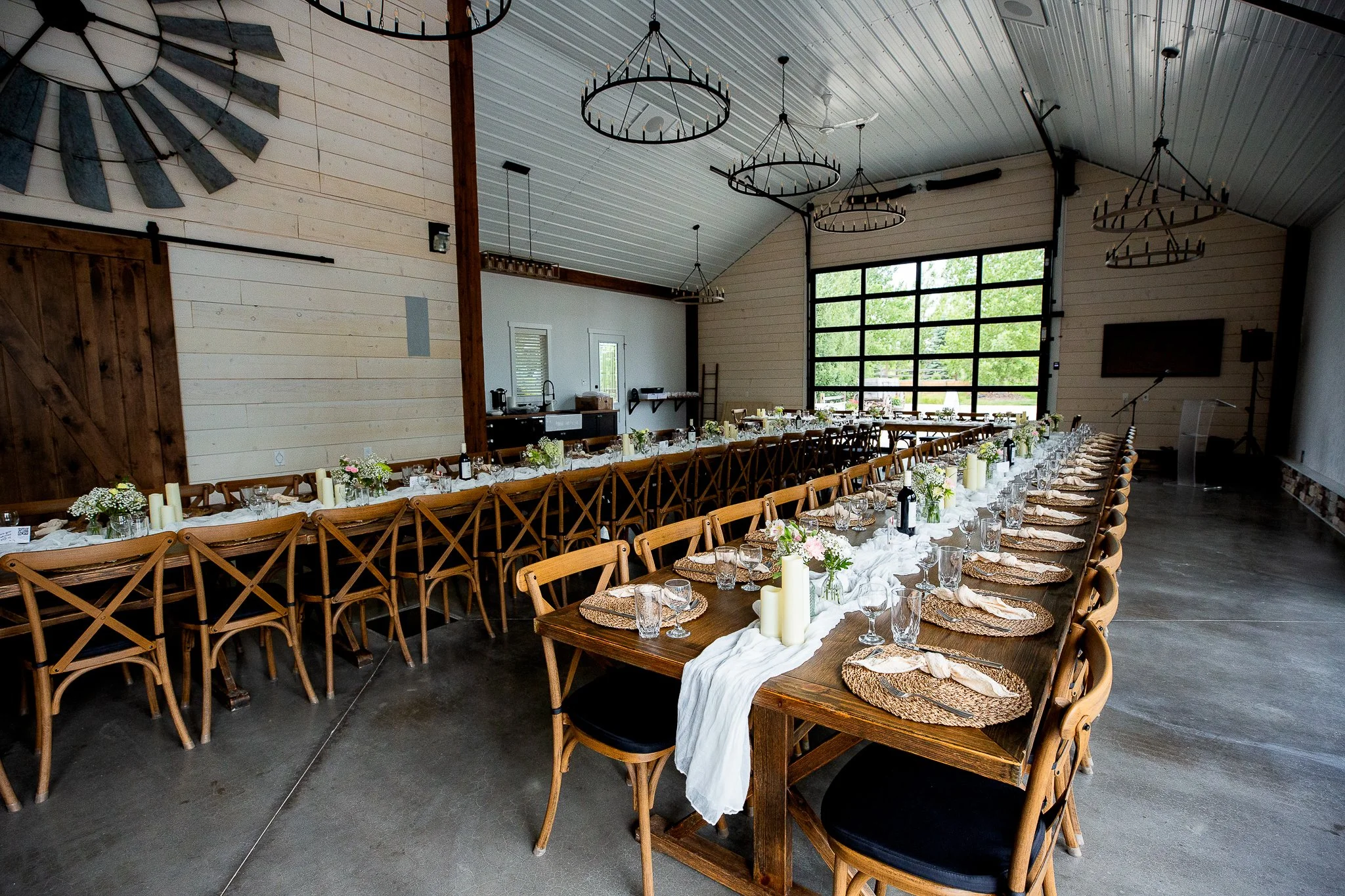 Interior of Prairie Lane Barn, a rustic wedding venue in Calgary, Alberta