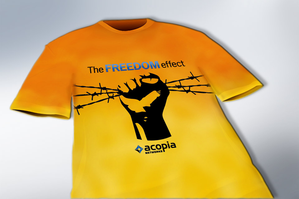 Trade show items promoting the 'Freedom' brand positioning