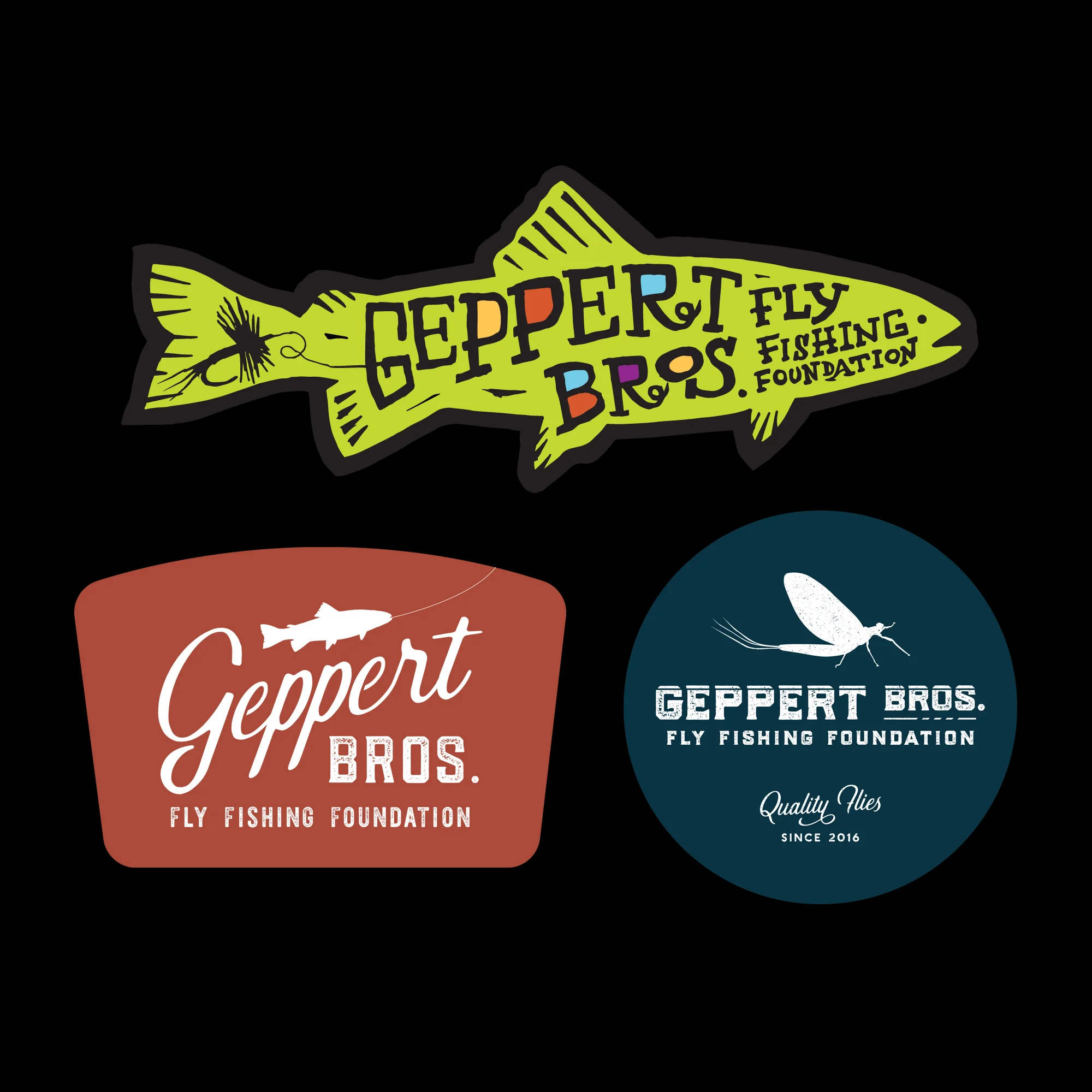 Three sticker designs created for Geppert Brothers Fly Fishing Foundation .