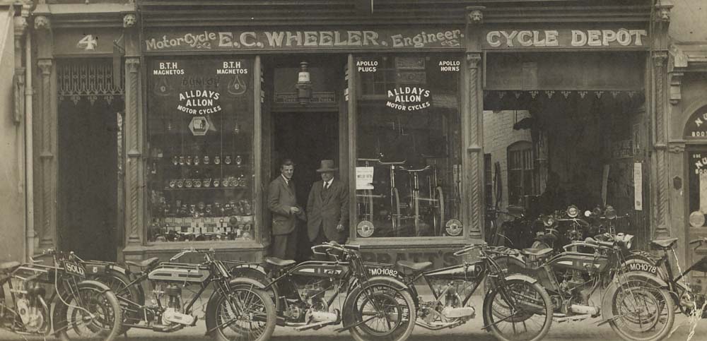 Jack (on left) and Batty Wheeler at EC Wheeler Cycles The Broadway September 6 1923- moved here in 1918, formerly Hewsons Clothing Store - Copy.jpg