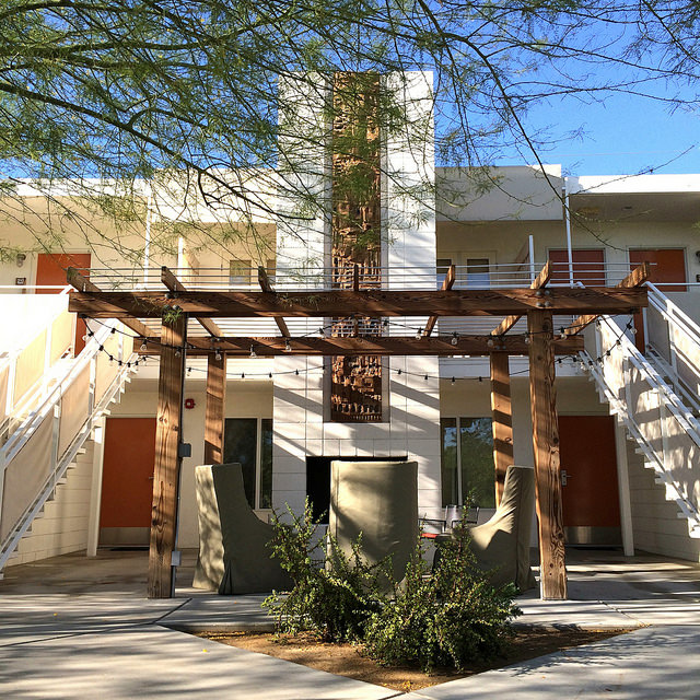 Communal fireplaces are a place for Ace guests to gather on chilly desert nights.
