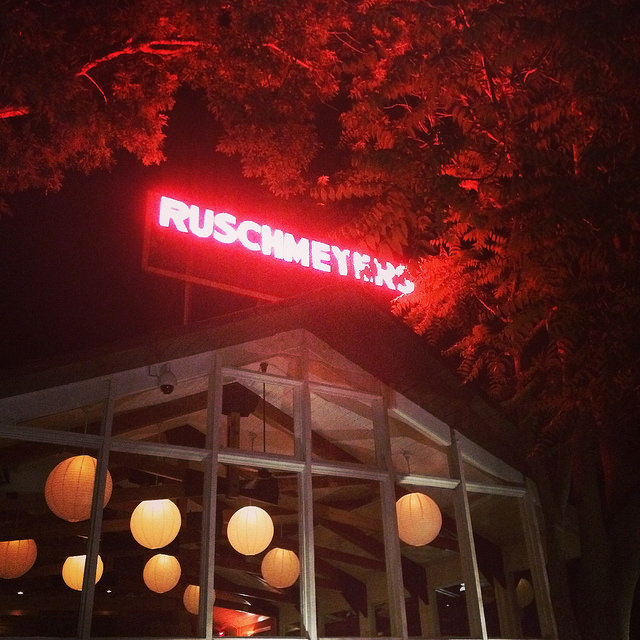 The nighttime scene at Ruschmeyer's.