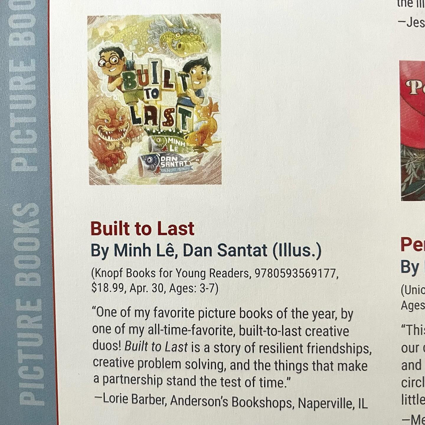 Out this week and in this month&rsquo;s KIDS&rsquo; INDIE NEXT list for May/June: BUILT TO LAST by me &amp; @dsantat. Thank you for the wonderful rec, @barberchicago_books! 🥰 

&ldquo;One of my favorite picture books of the year, by one of my all-ti