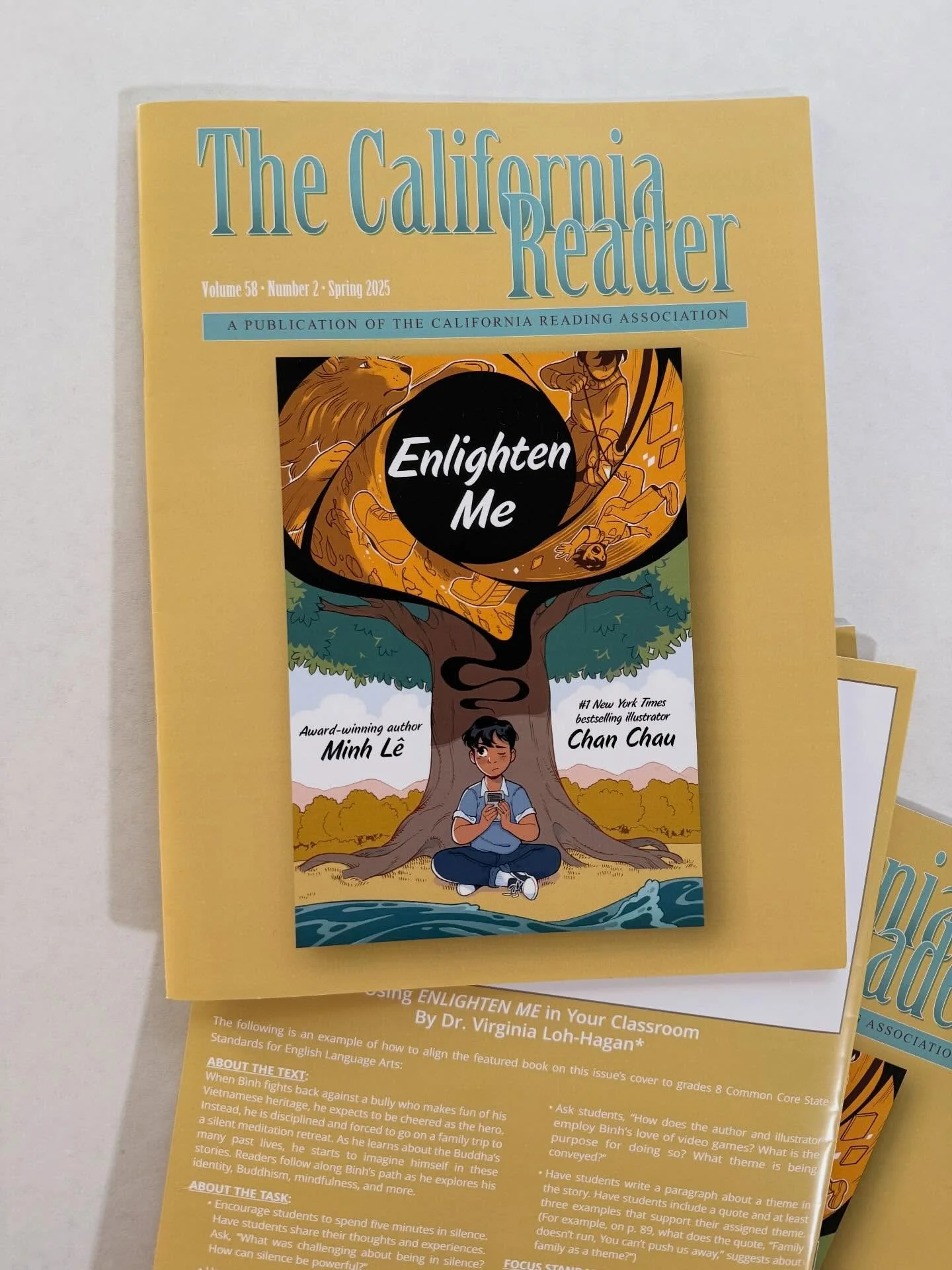 Thank you to the California Reading Association (@crareading) and Dr. Virginia Loh-Hagan (@vlohhagan) for featuring ENLIGHTEN ME by me &amp; the amazing Chan Chau (@aluhnim) in this issue of The California Reader! @littlebrown @littlebrownyoungreader